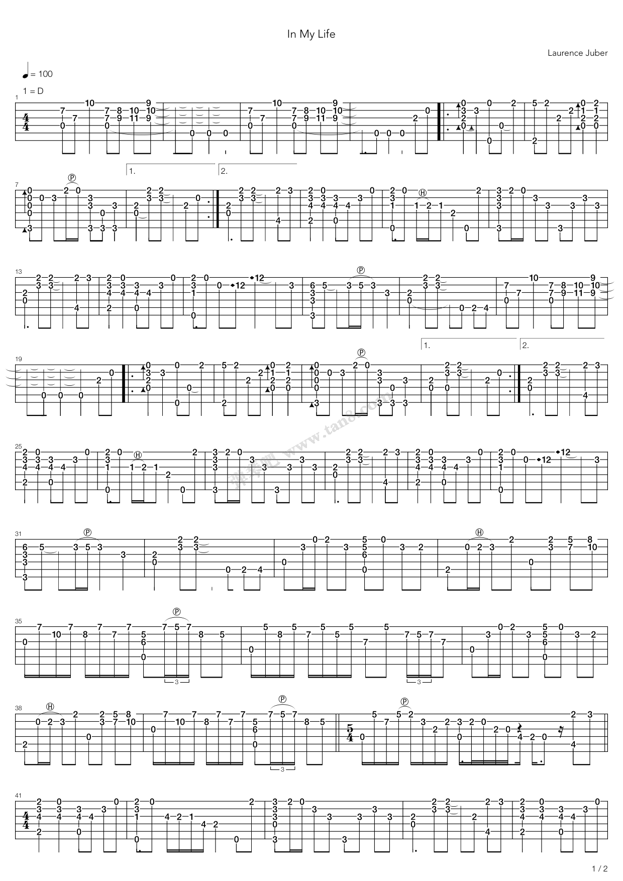 《in my life》,laurence juber(六线谱 吉他谱吉他谱 第1页