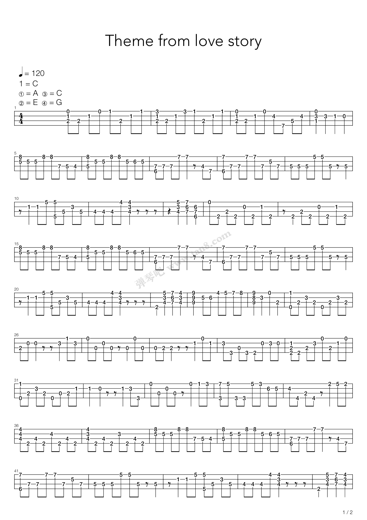 《love story(爱情故事)》,原声带(六线谱 吉他谱吉他谱 第1页