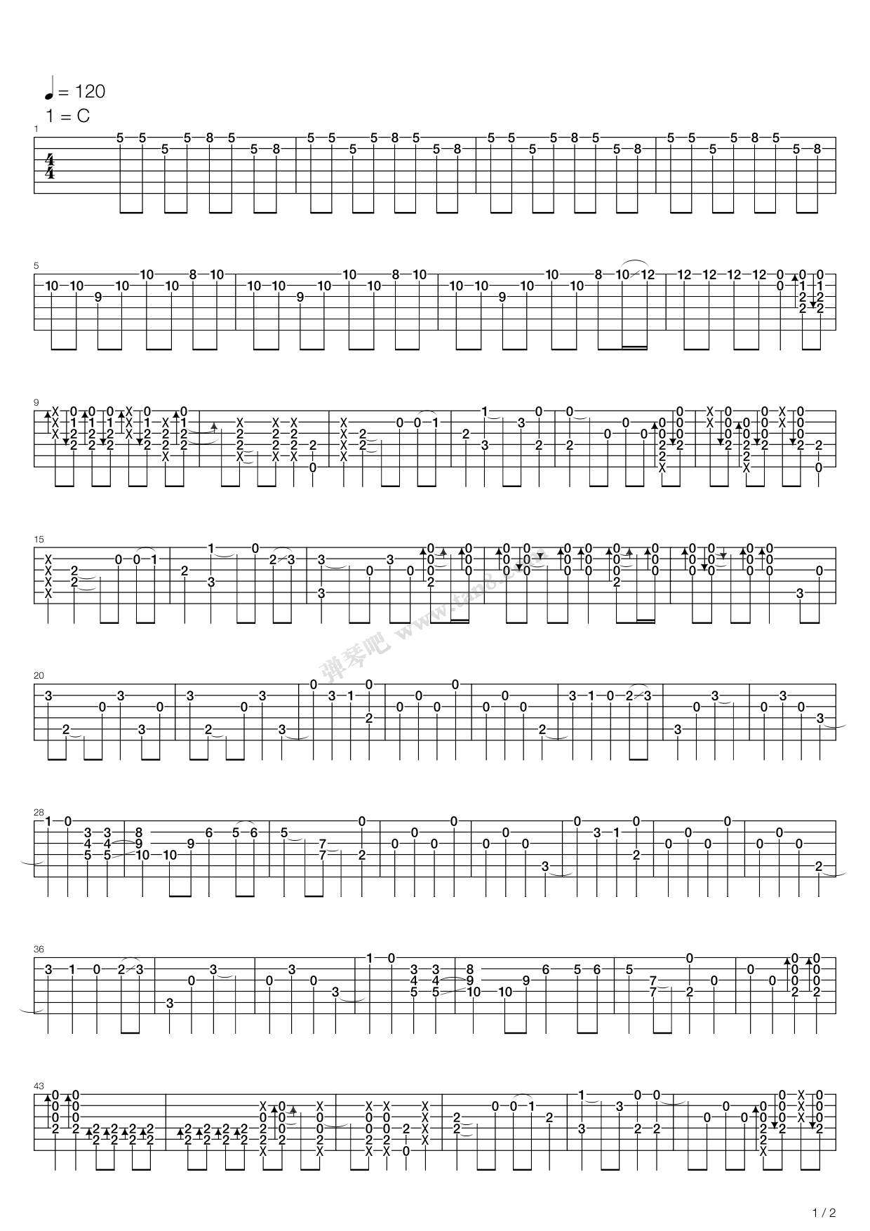 《西游记 - 片头曲》,原声带(六线谱 吉他谱吉他谱 第1页