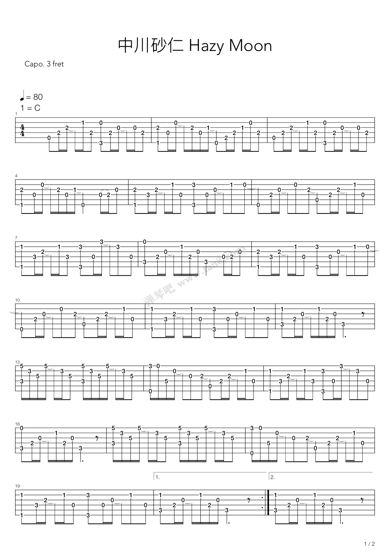 《hazy moon》,isato nakagawa(六线谱 吉他谱吉他谱 第1页