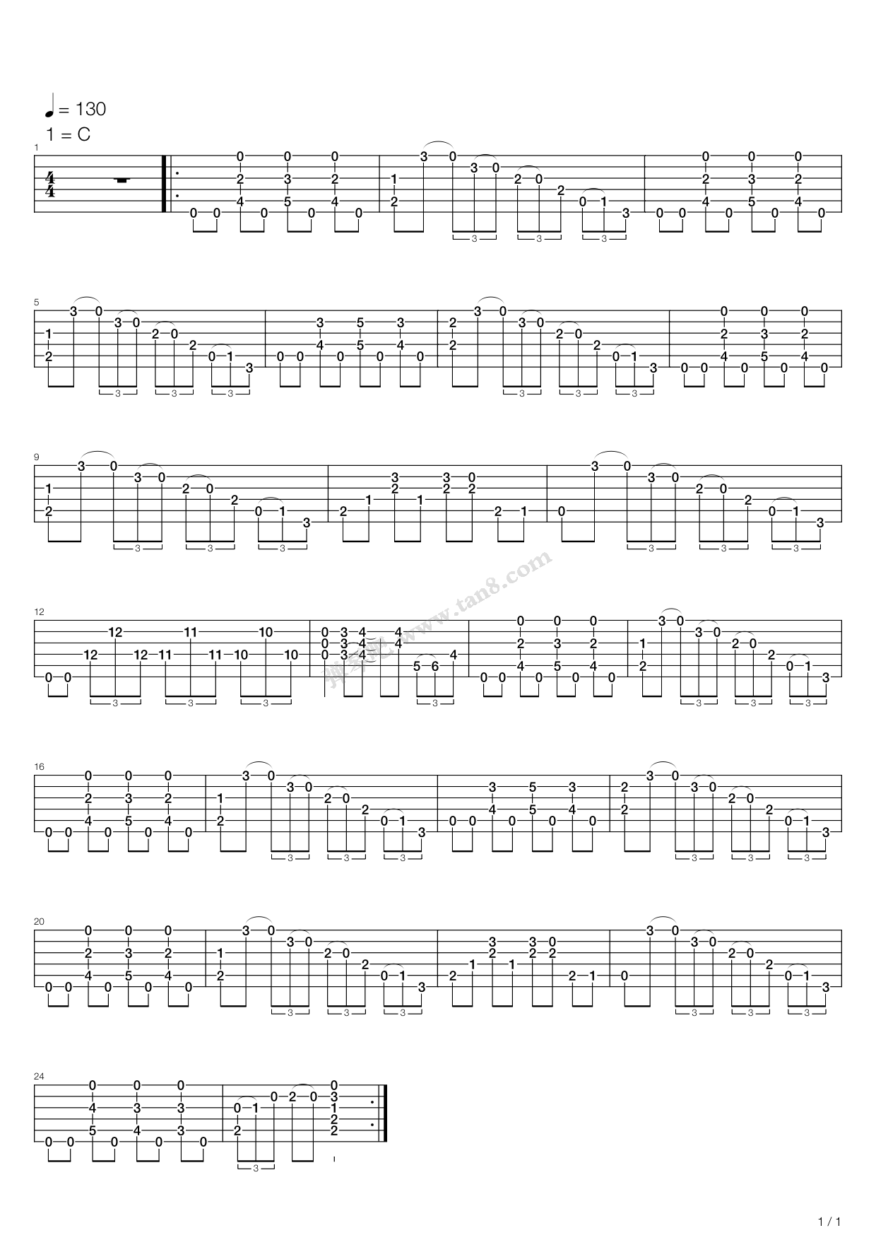 《无眠》,群星(六线谱 吉他谱吉他谱 第1页