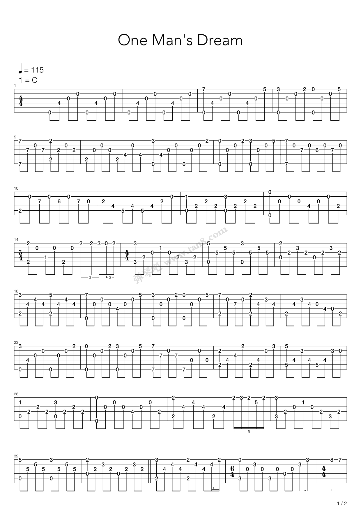 《one mans dream》,yanni(六线谱 吉他谱吉他谱 第1页