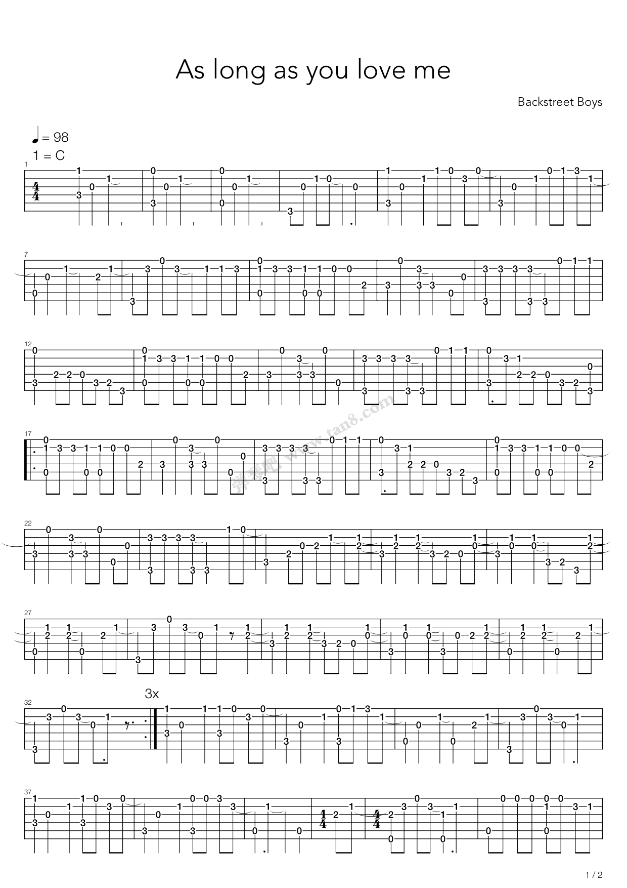 《as long as you love me》,backstreet boys(六线谱 吉他谱吉他谱
