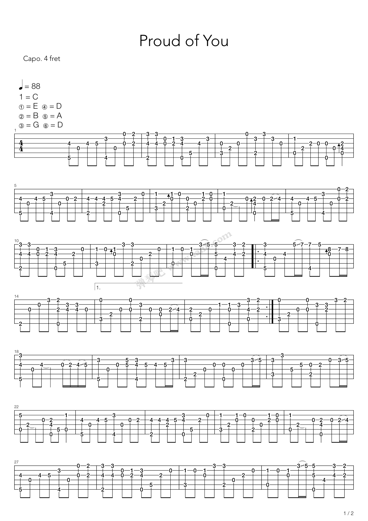 Proud Of You 挥着翅膀的女孩英文版 吉他谱 弹唱谱 冯曦妤 吉他弹唱视频 原版吉他谱 虫虫吉他 钢琴谱 吉他谱 尤克里里谱 简谱 古筝谱 钢琴曲 乐谱 曲谱 五线谱 六线谱 高清免费下载