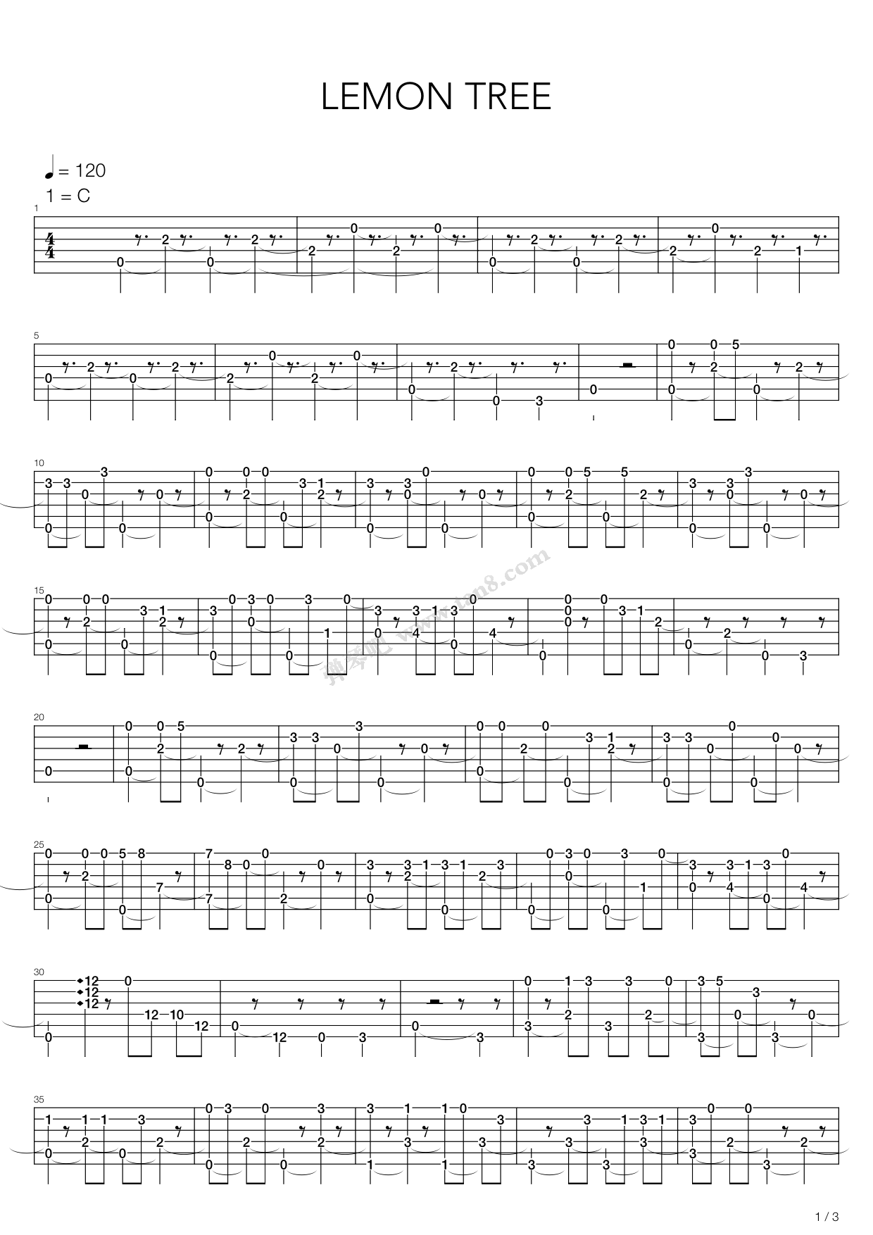 《lemon tree(柠檬树)》,fools garden(六线谱 吉他谱吉他谱 第1页