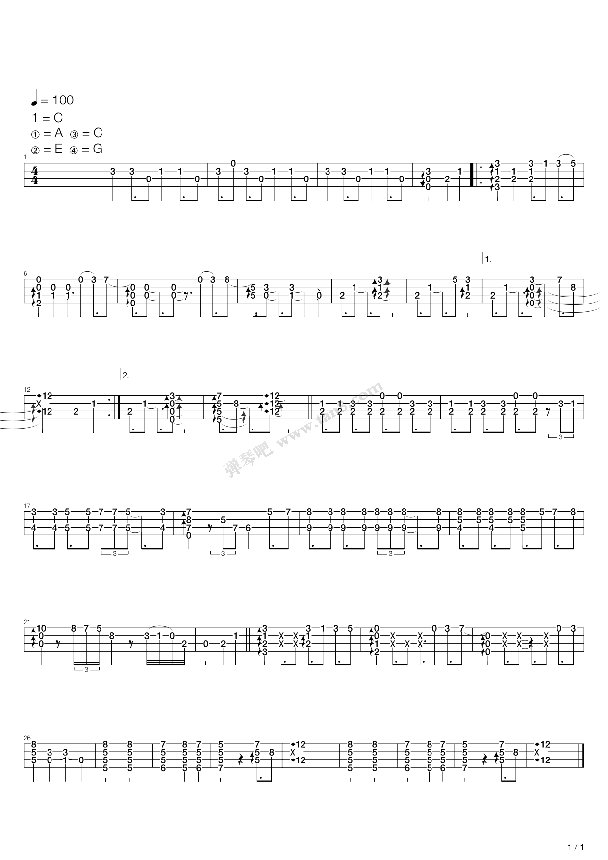 《close to you》,jake shimabukuro(六线谱 吉他谱吉他谱 第1页