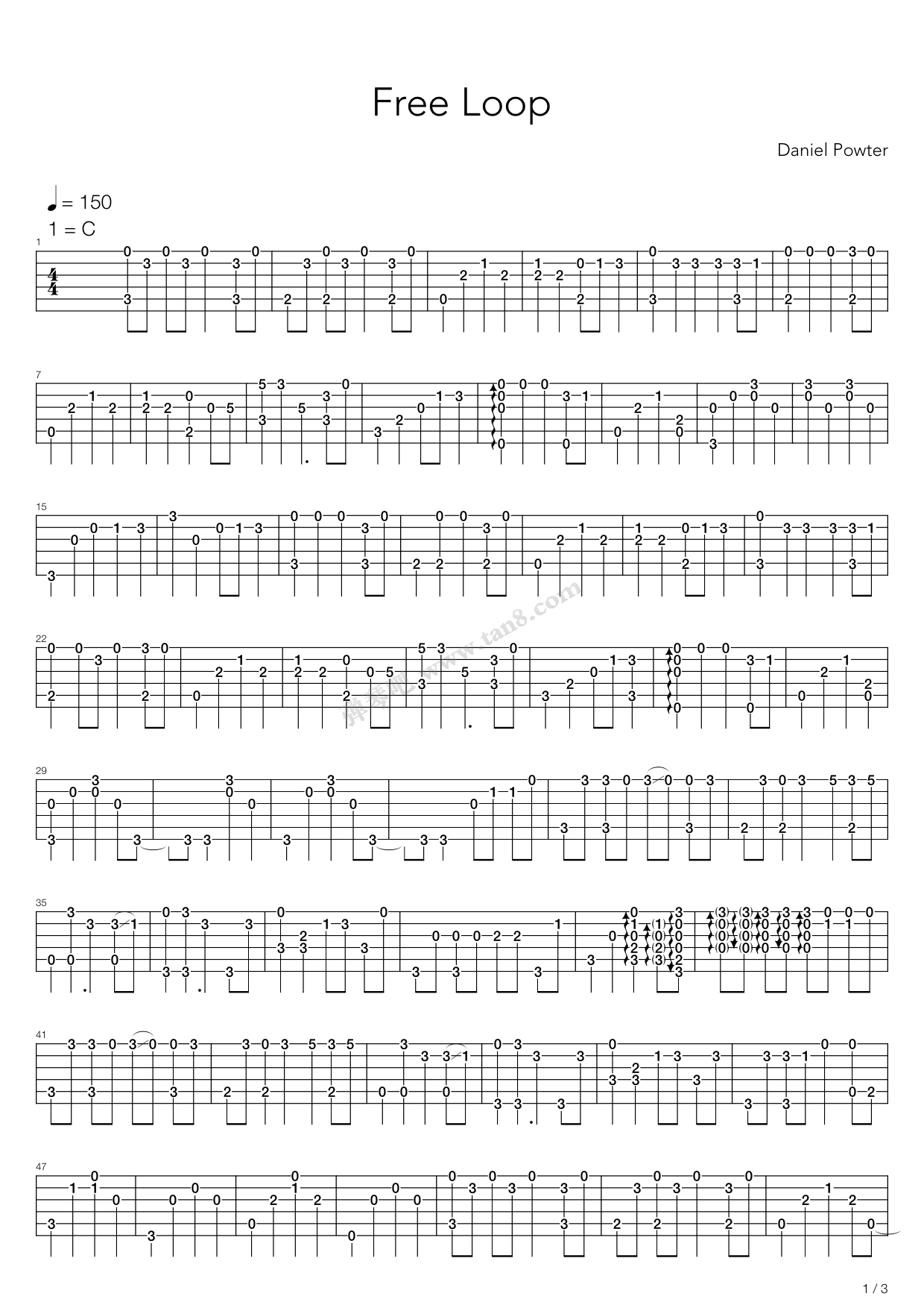 《free loop》,daniel powter(六线谱 吉他谱吉他谱 第1页