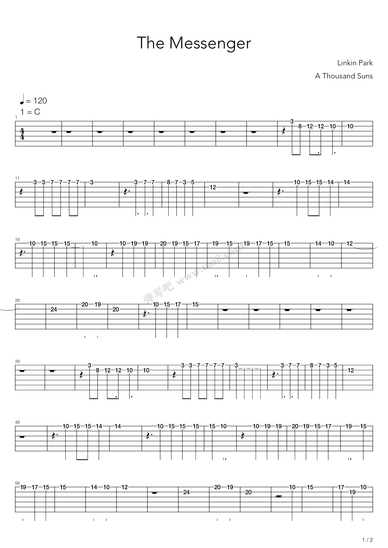 《the messenger》,linkin park(六线谱 吉他谱吉他谱 第1页