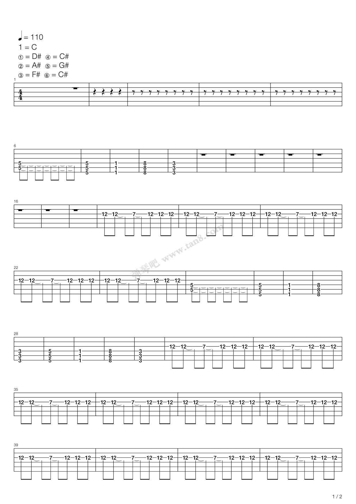 《numb》,linkin park(六线谱 吉他谱吉他谱 第1页