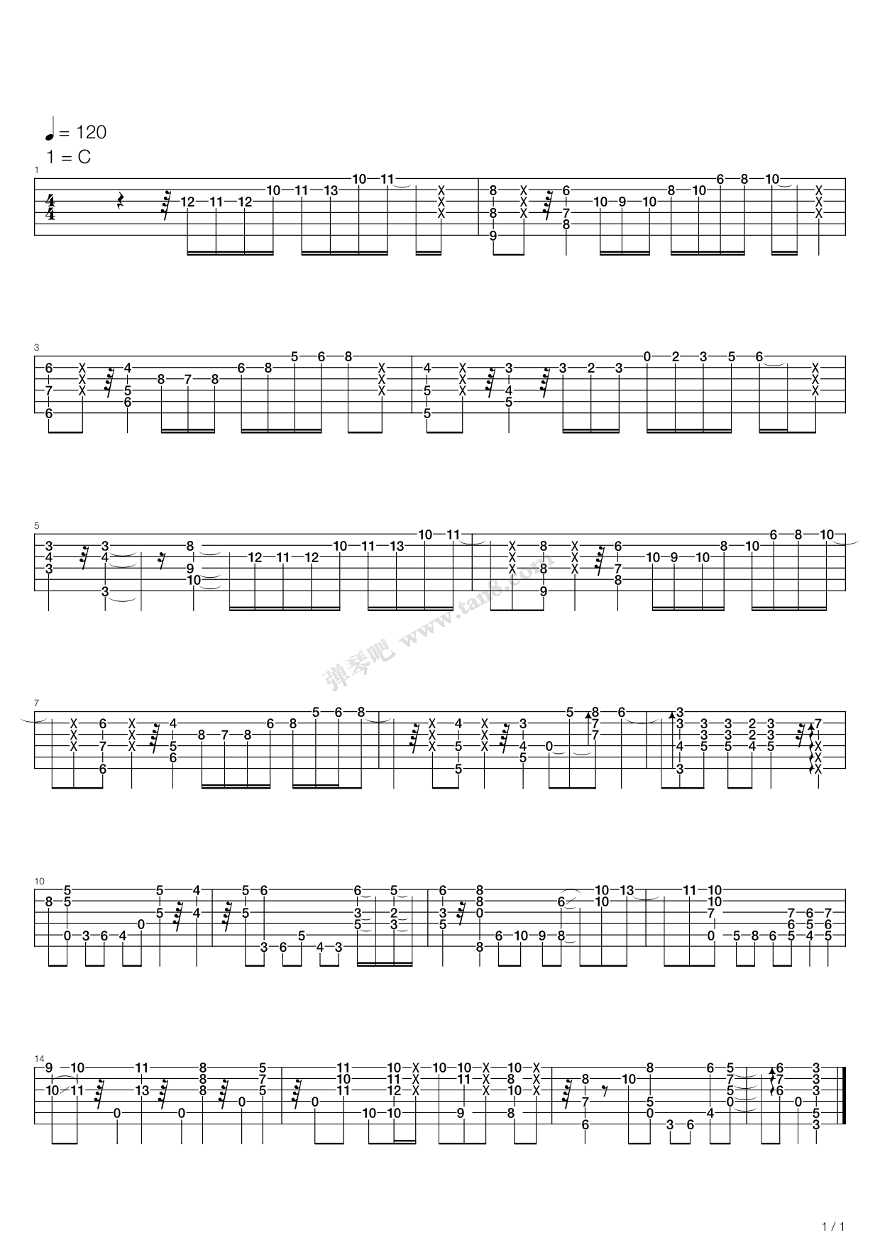 《autumn leaves(秋叶 第一第二段)》,伍伍慧(六线谱 吉他谱吉他谱 第