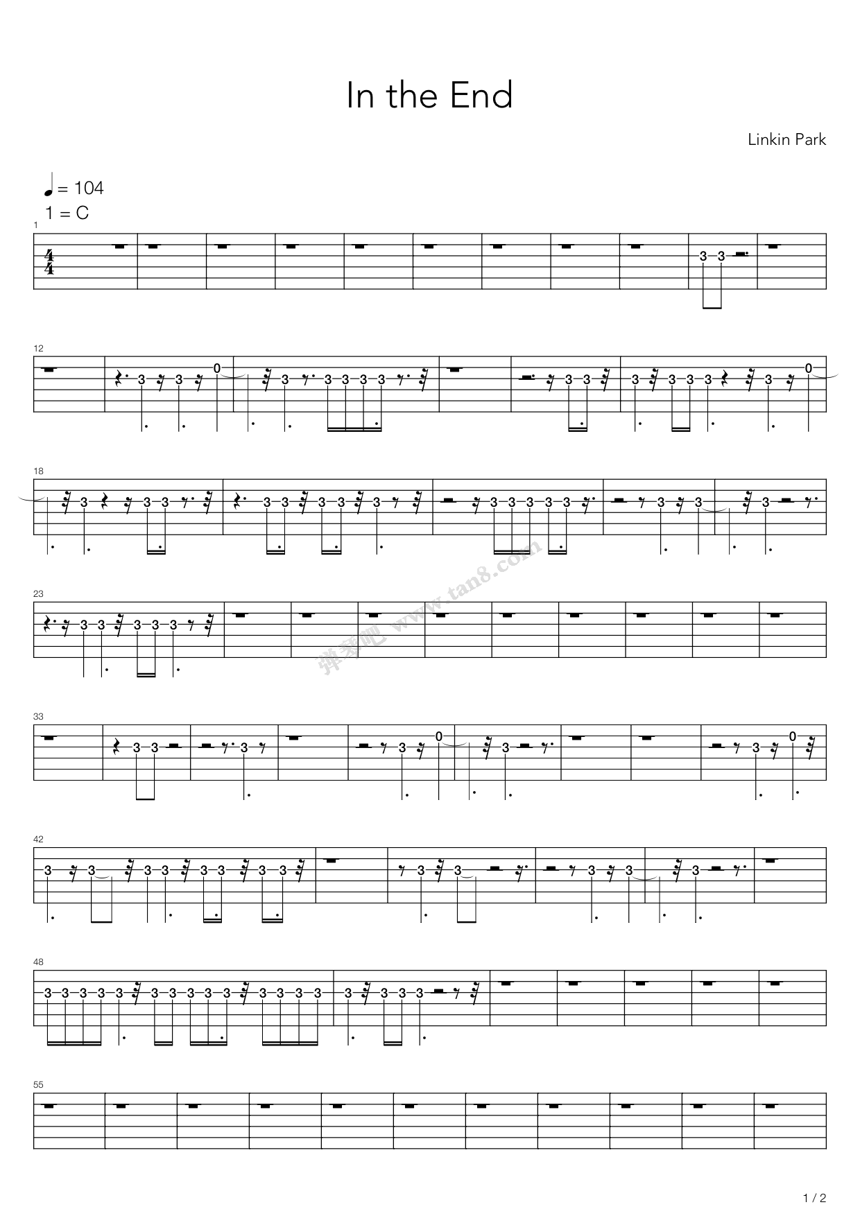 《in the end》,linkin park(六线谱 吉他谱吉他谱 第16页