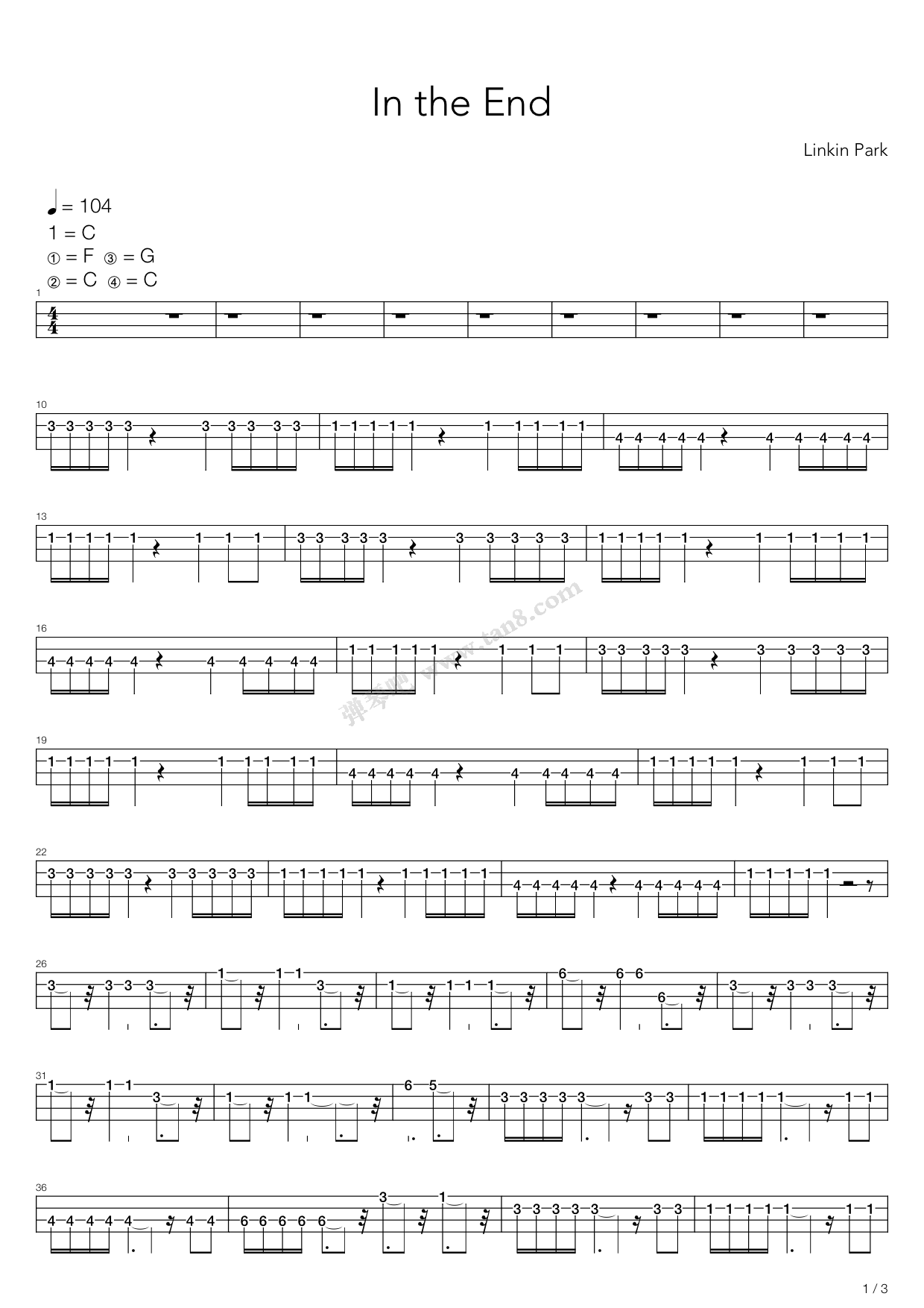 《in the end》,linkin park(六线谱 吉他谱吉他谱 第18页