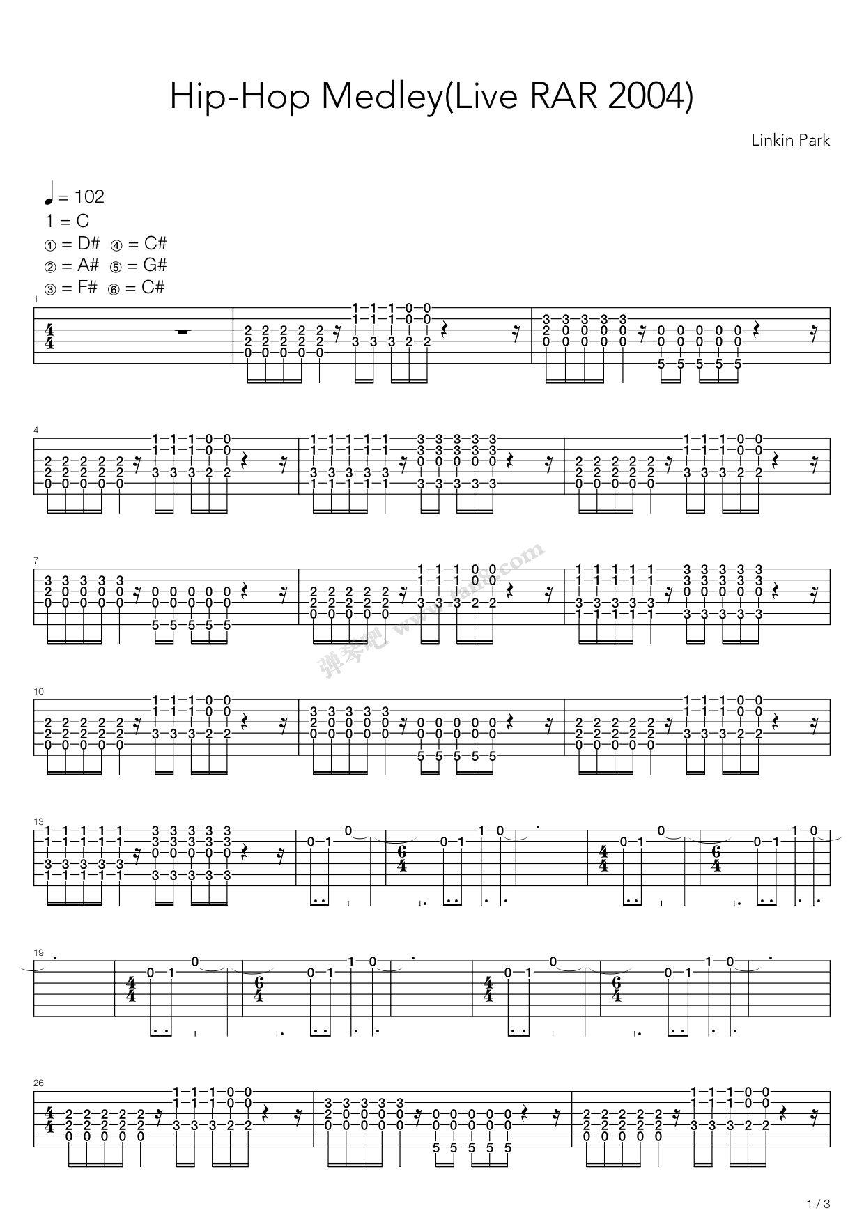 《hip-hop medley》,linkin park(六线谱 吉他谱吉他谱 第1页