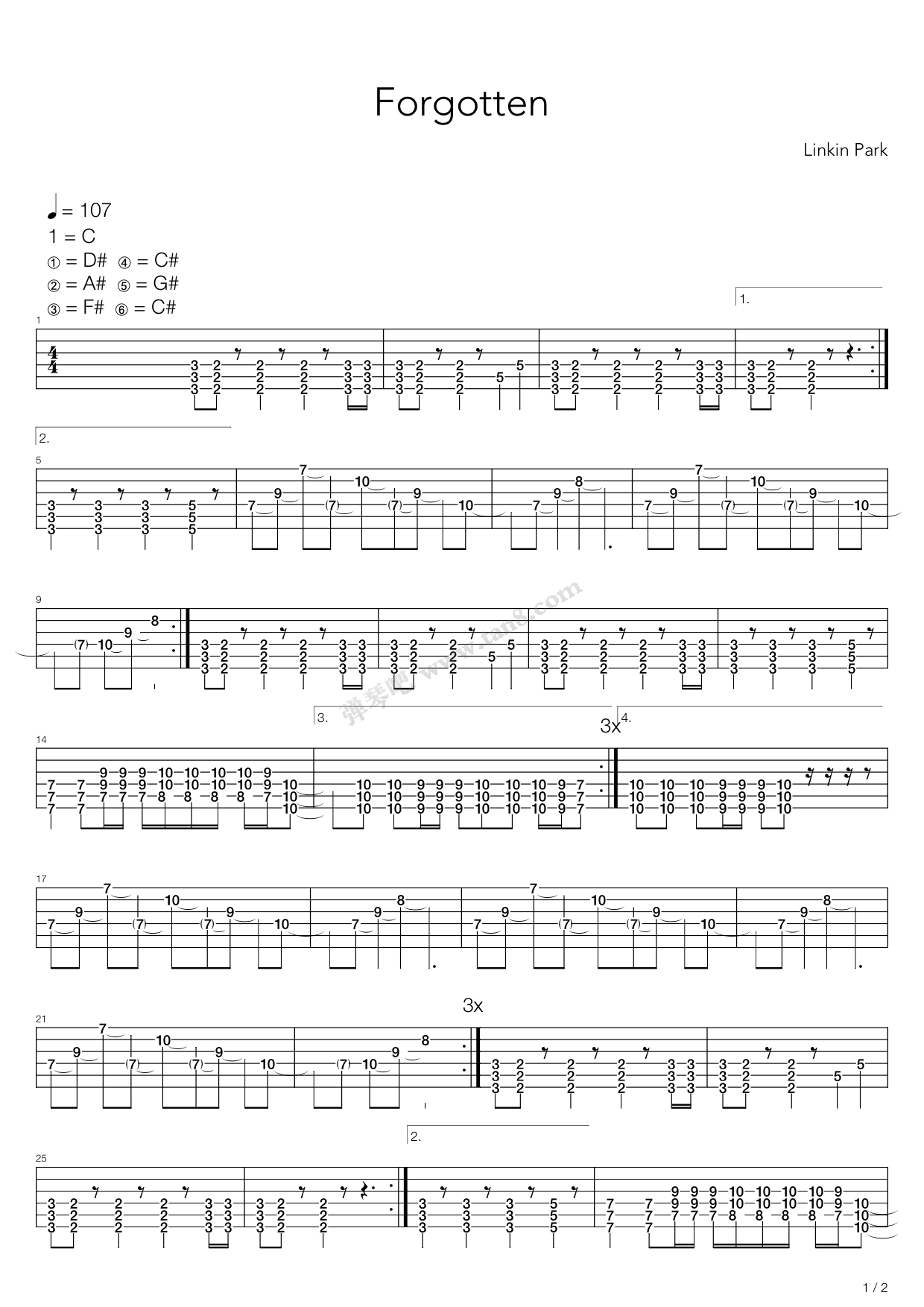 《forgotten》,linkin park(六线谱 吉他谱吉他谱 第1页