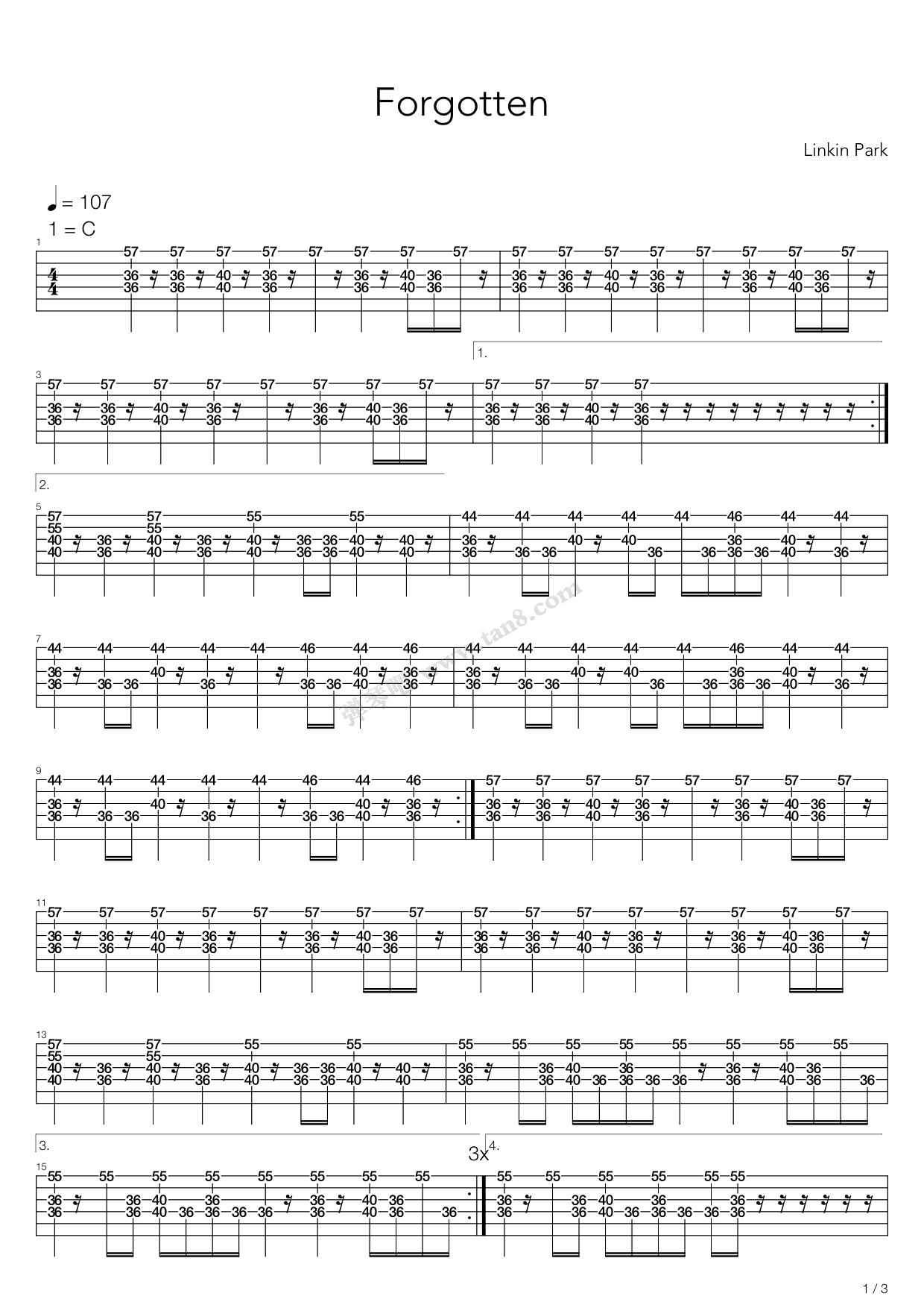 《forgotten》,linkin park(六线谱 吉他谱吉他谱 第7页