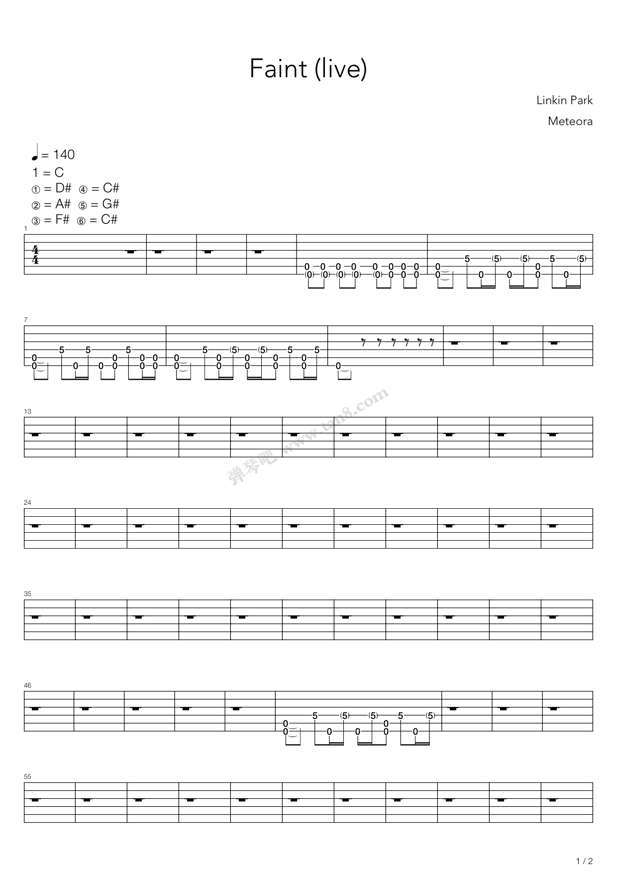 《faint》,linkin park(六线谱 吉他谱吉他谱 第14页