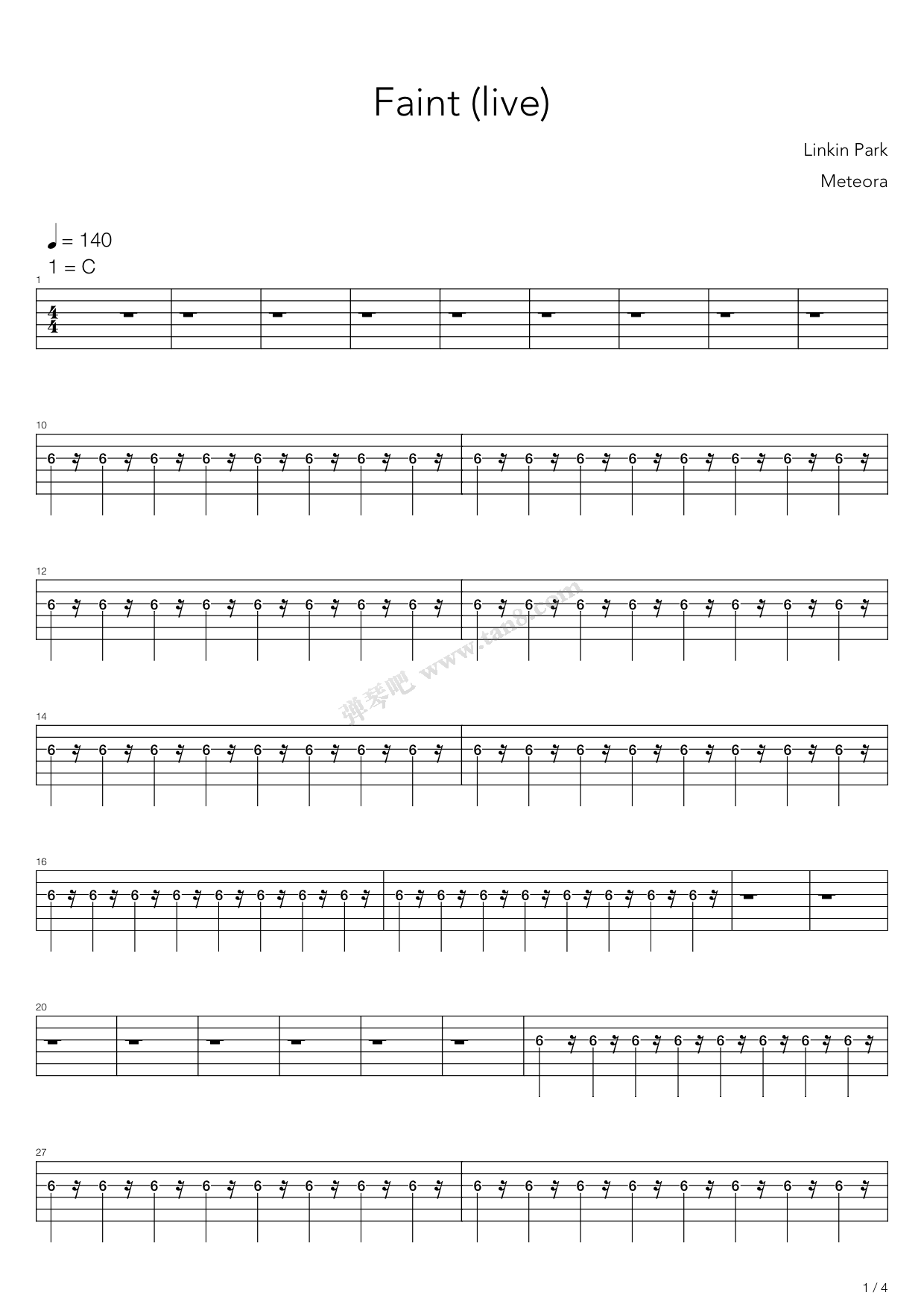 《faint》,linkin park(六线谱 吉他谱吉他谱 第23页