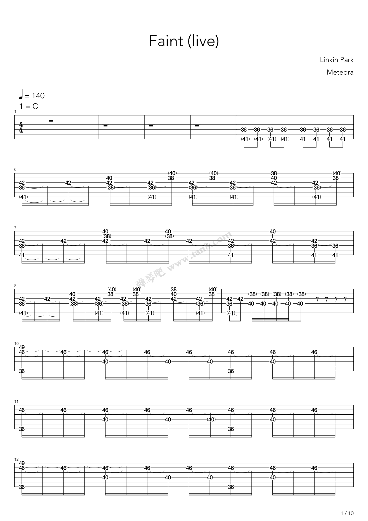 《faint》,linkin park(六线谱 吉他谱吉他谱 第4页