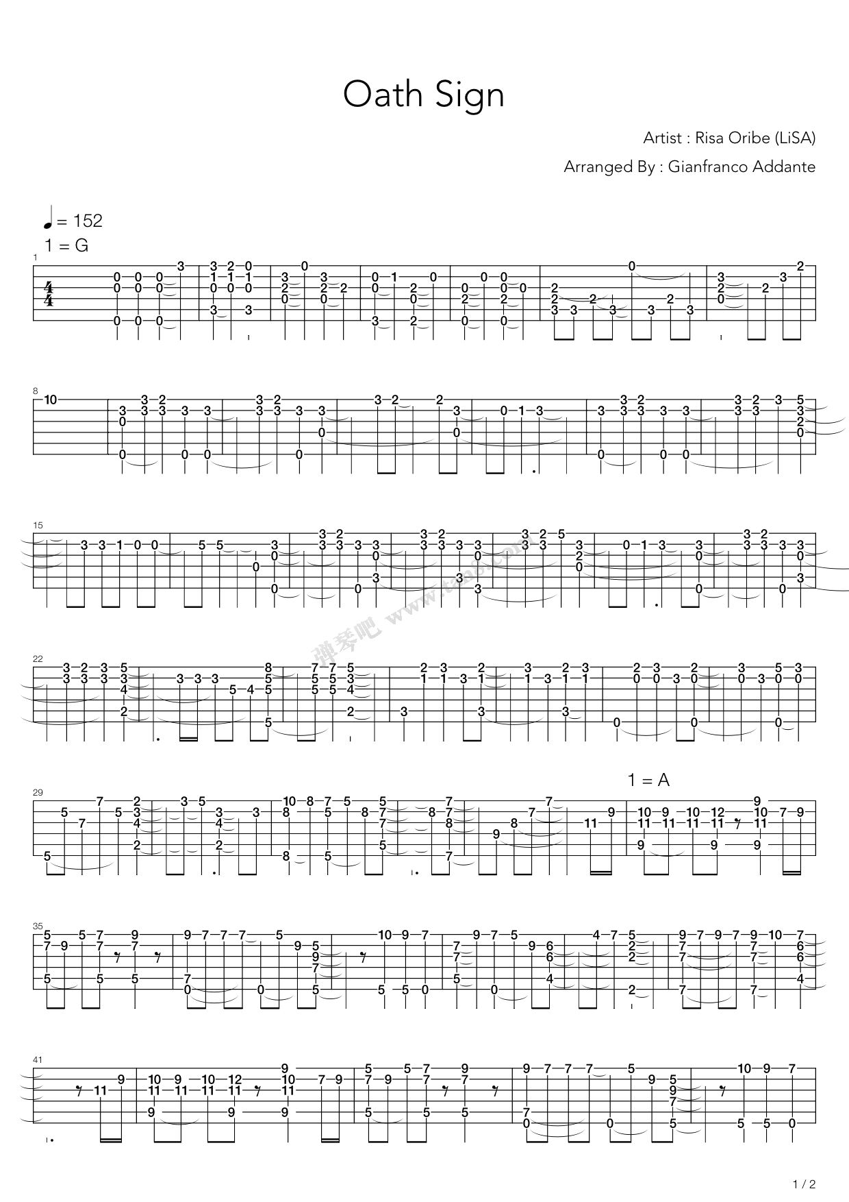 《fate zero op - oath sign》,动漫游戏(六线谱 吉他谱吉他谱 第1页