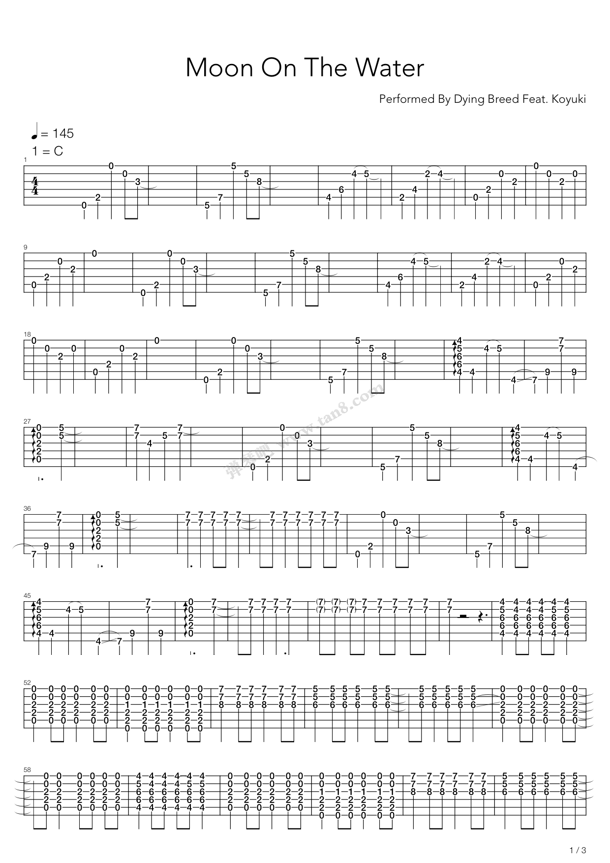 《beck - moon on the water》,动漫游戏(六线谱 吉他谱吉他谱 第1页