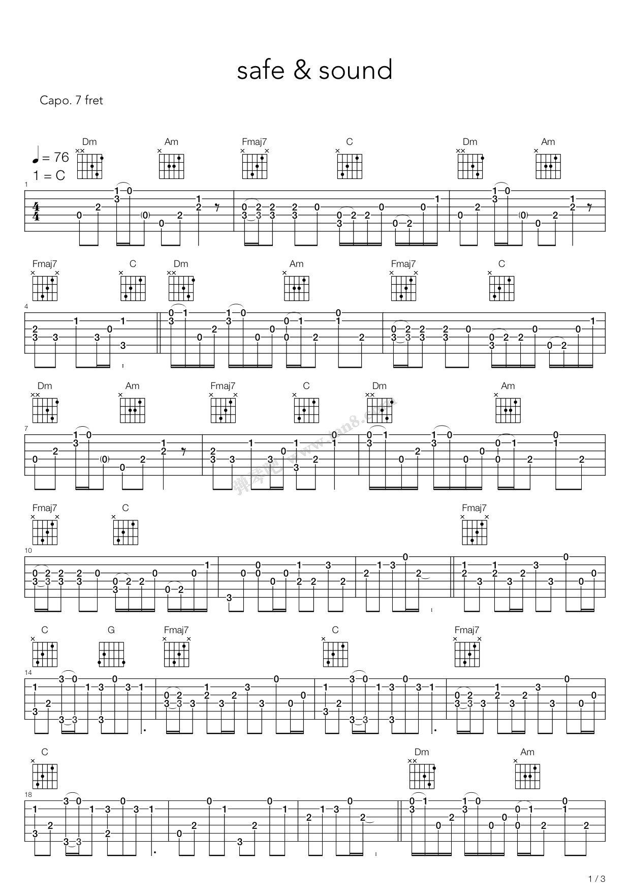 《safe and sound(taylor swift)》,taylor swift(六线谱 吉他谱吉他