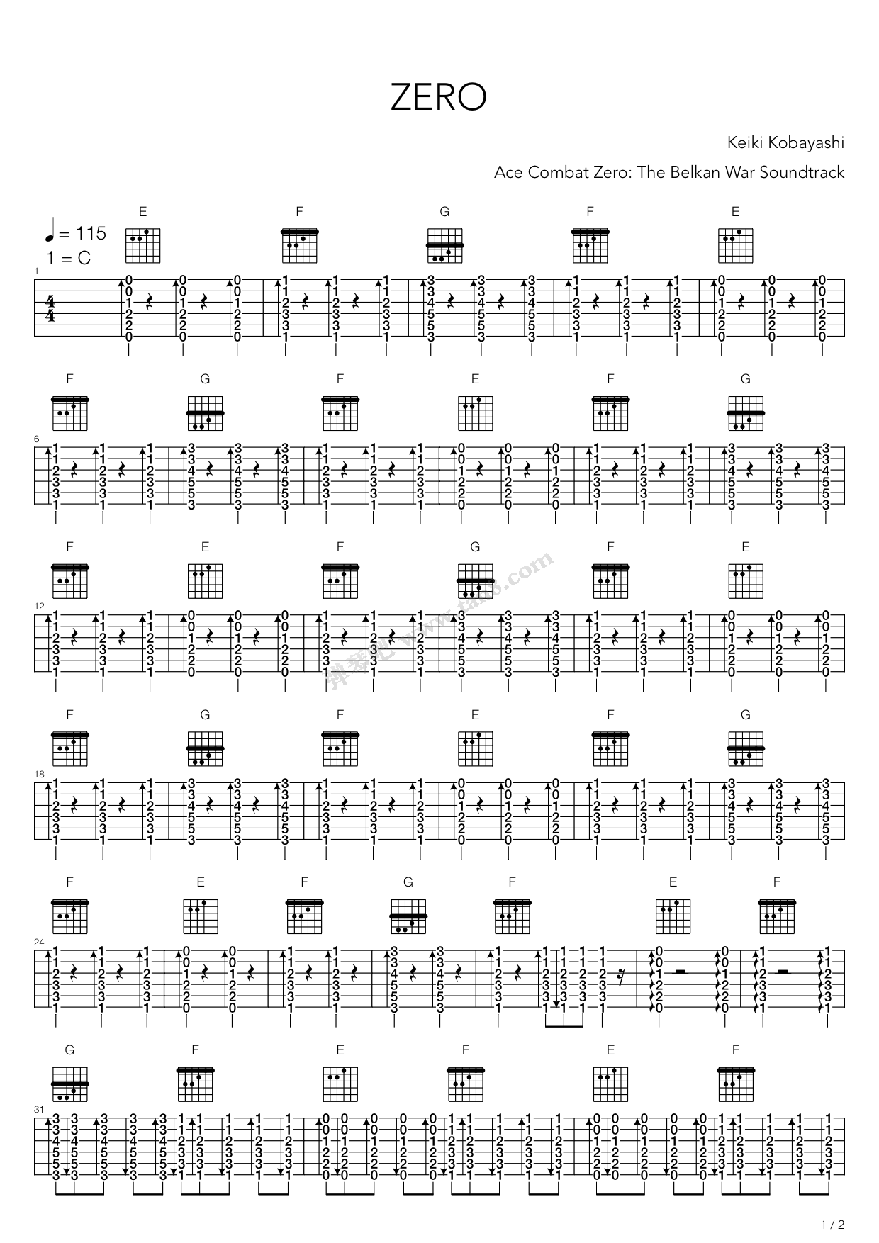 《ace combat zero(皇牌空战zero) - zero theme》,动漫游戏(六线谱