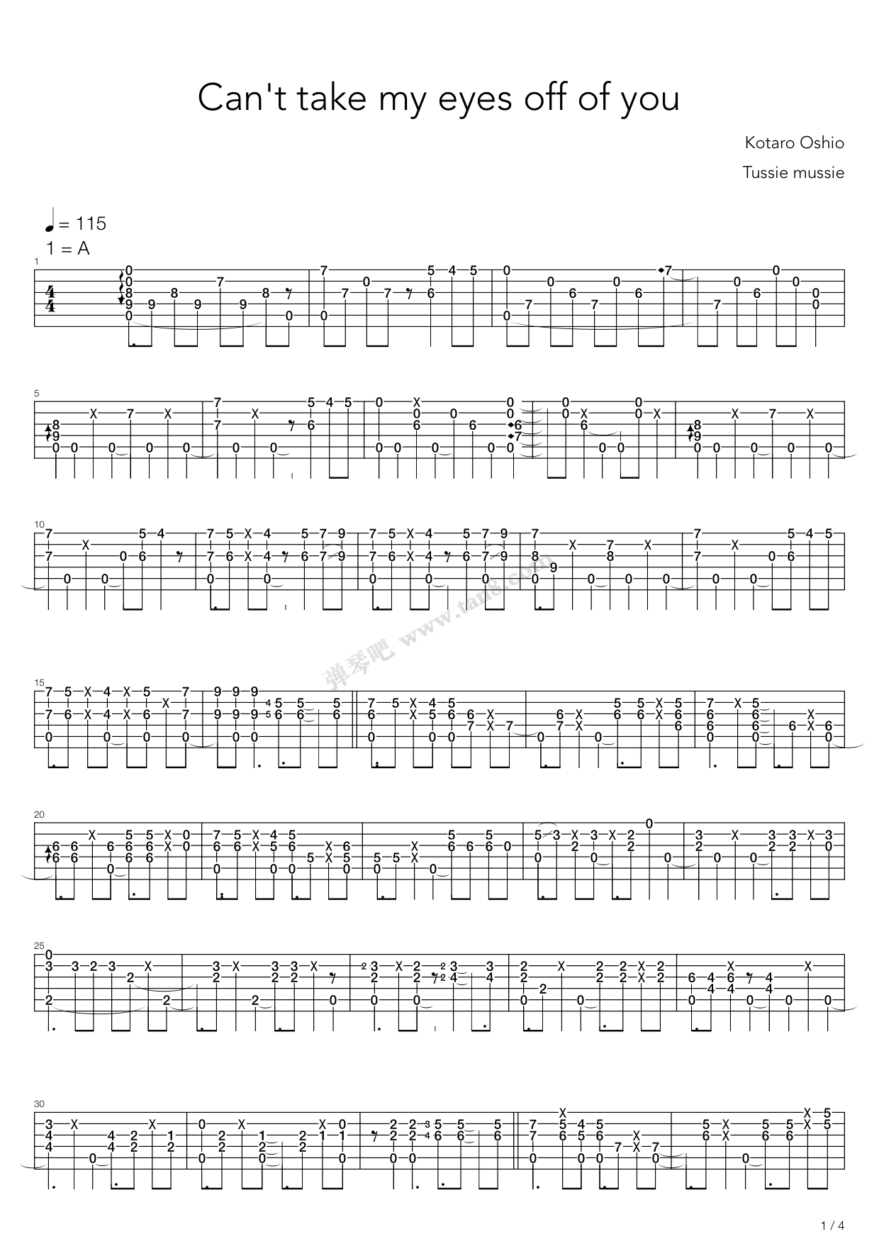 take my eyes off of you(tussie mussie)》,押尾桑(六线谱 吉他谱