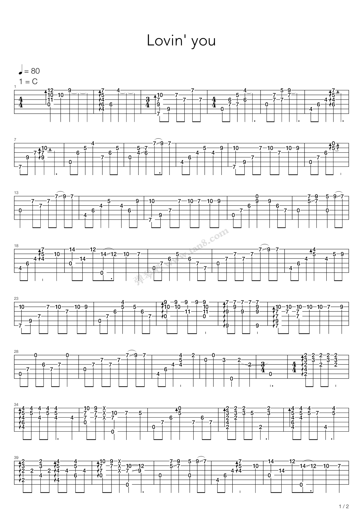 《loving you》,押尾桑(六线谱 吉他谱吉他谱 第1页