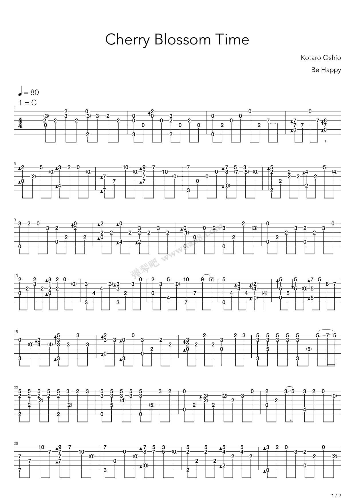 《cherry blossom time(樱花盛开的时候)》,押尾桑(六线谱 吉他谱吉他