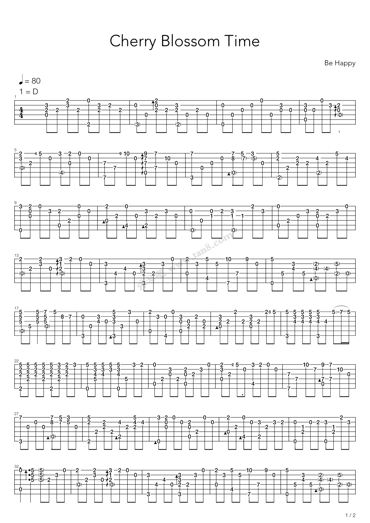 《cherry blossom time(樱花盛开的时候)》,押尾桑(六线谱 吉他谱吉他