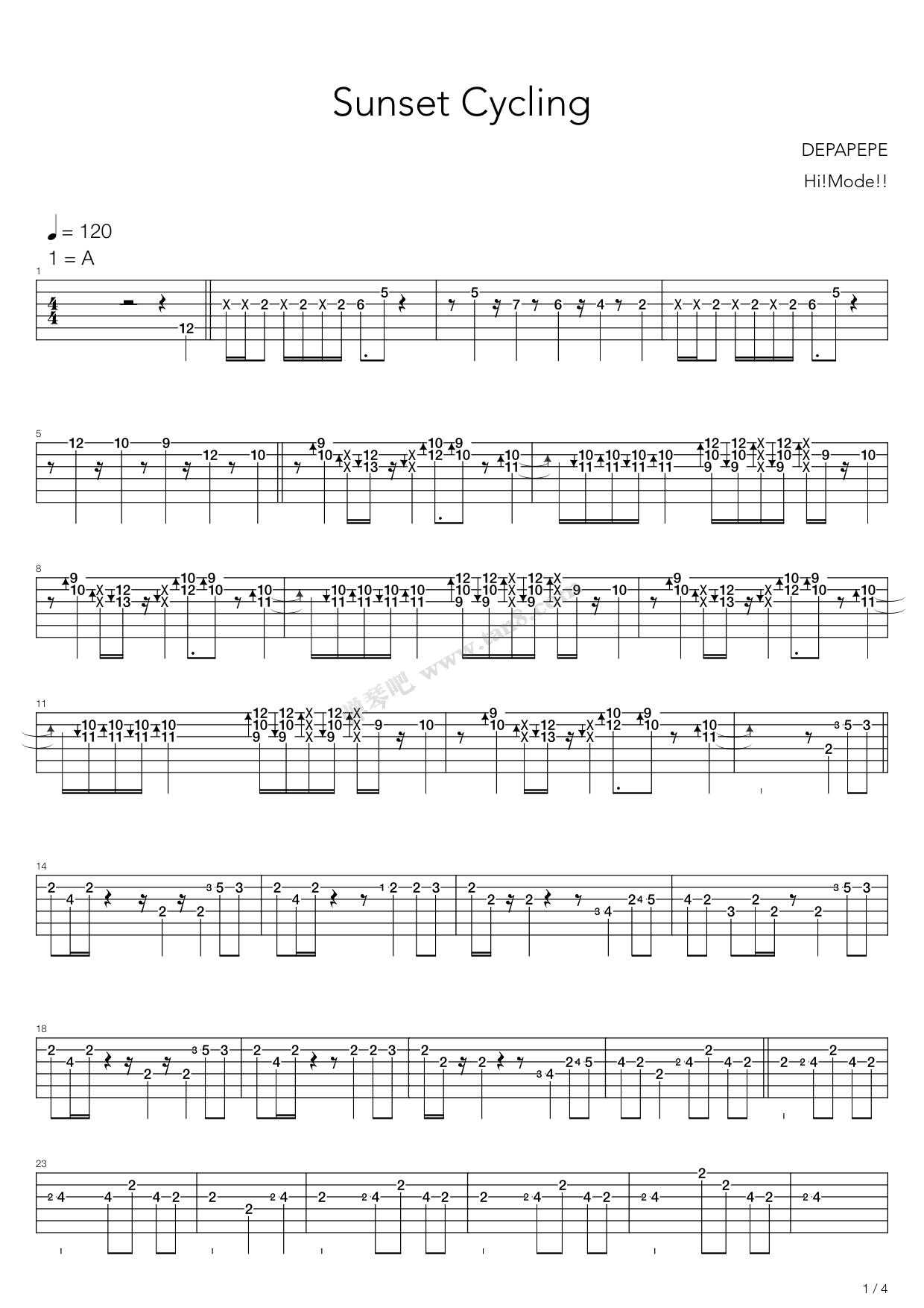 《sunset cycling(指弹版,depapepe)》,depapepe(六线谱 吉他谱吉他谱