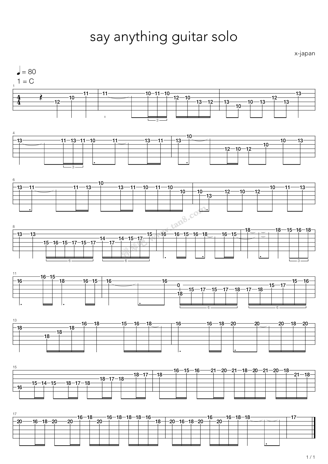 《say anything》,x-japan(六线谱 吉他谱吉他谱 第1页