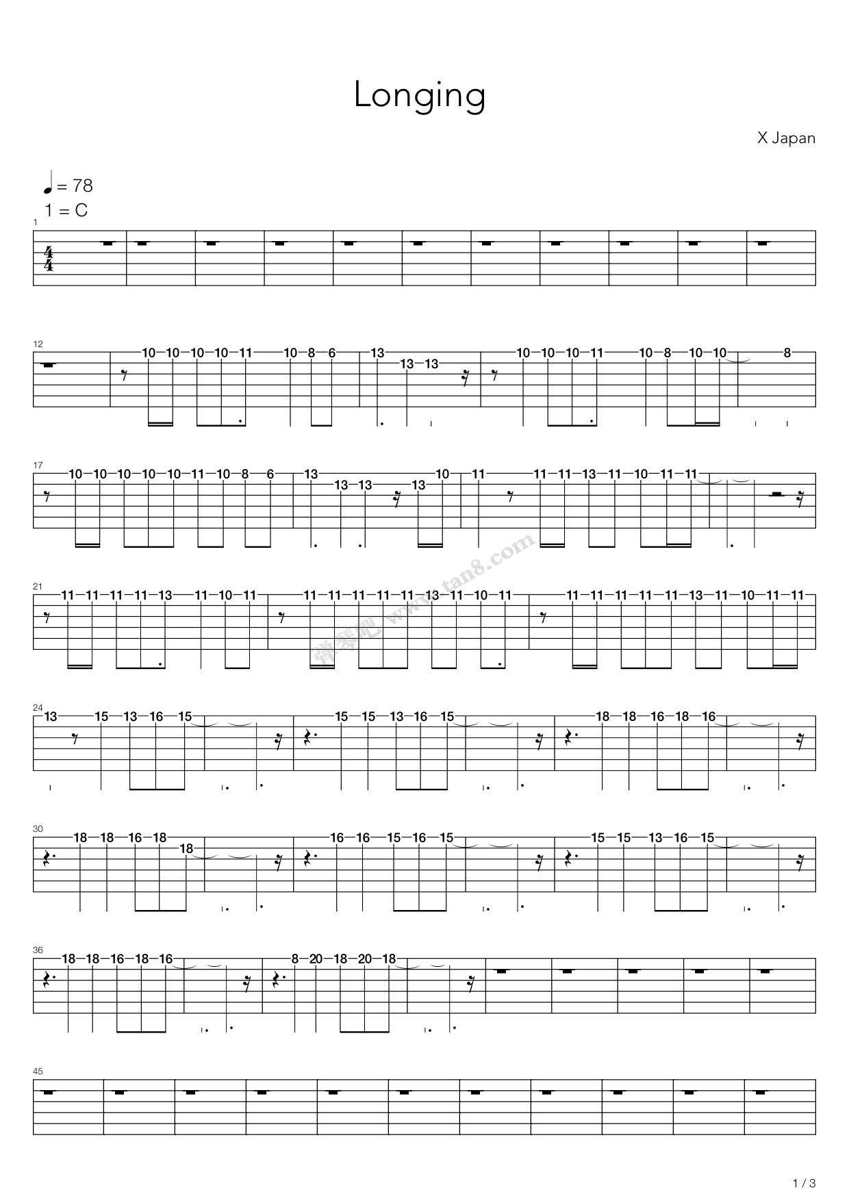 《longing》,x-japan(六线谱 吉他谱吉他谱 第1页