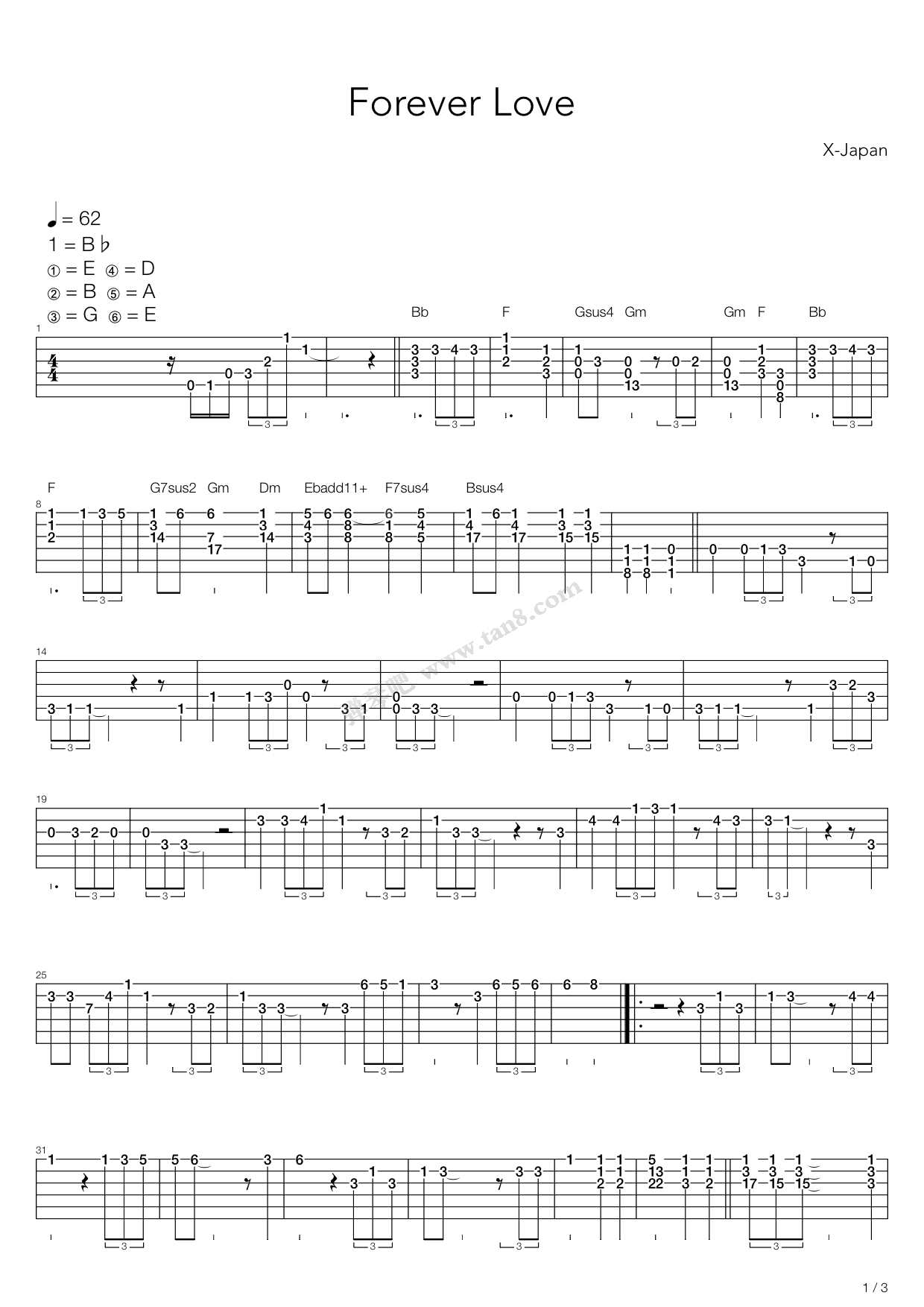 《forever love》,x-japan(六线谱 吉他谱吉他谱 第1页