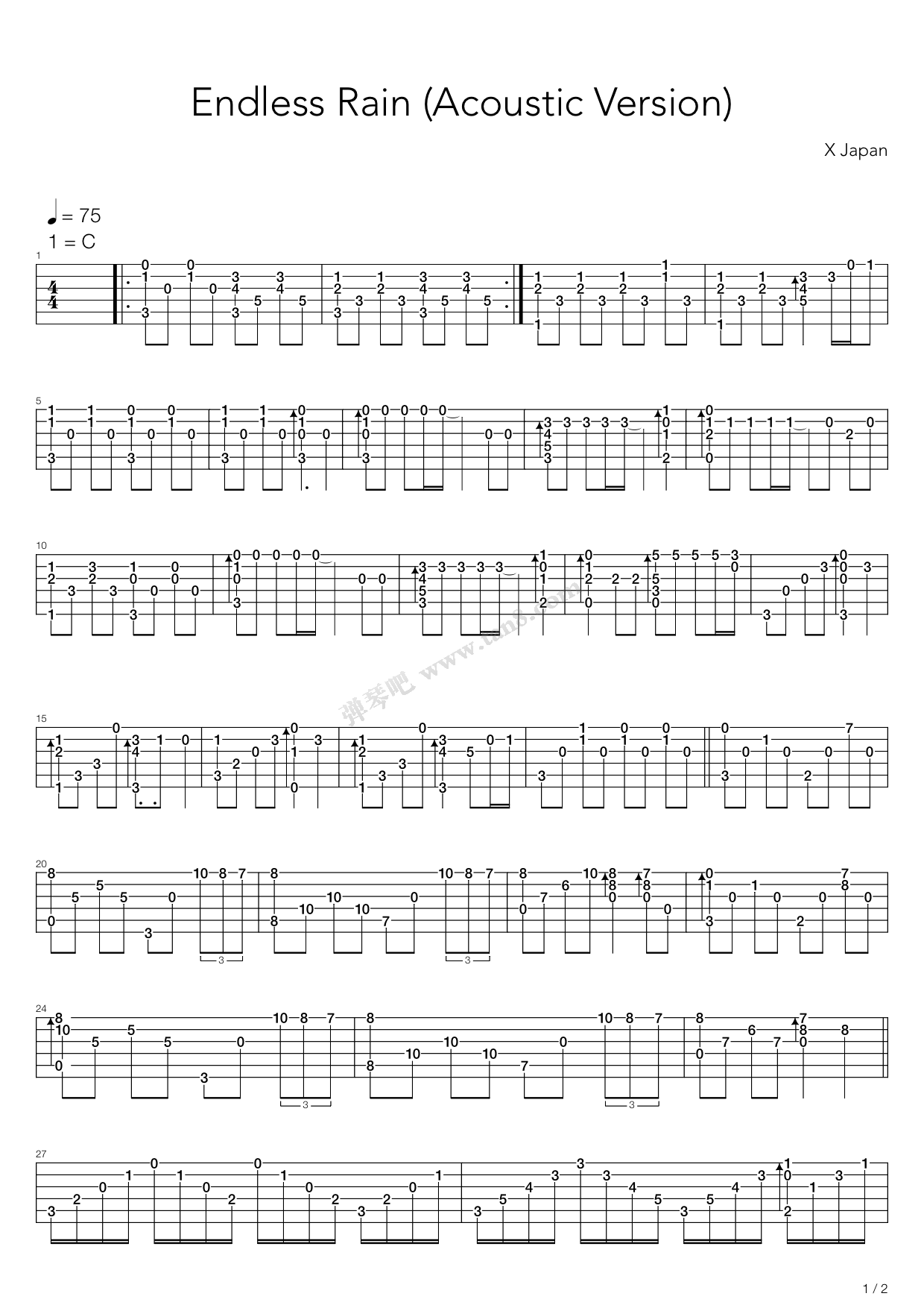 X Japan-Endless Rain Sheet Music pdf, - Free Score Download ★