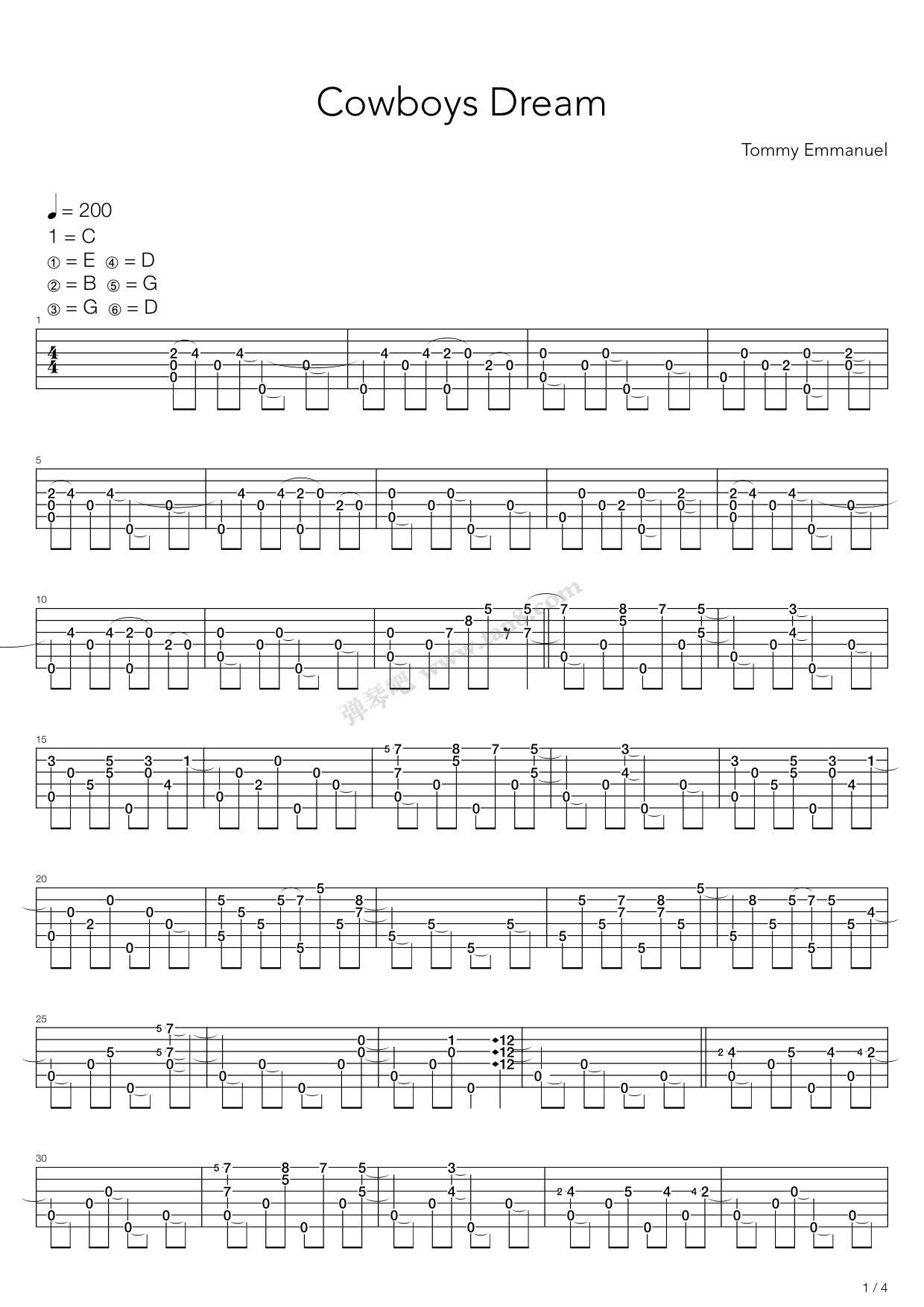 《cowboys dream》,tommy emmanuel(六线谱 吉他谱吉他谱 第1页