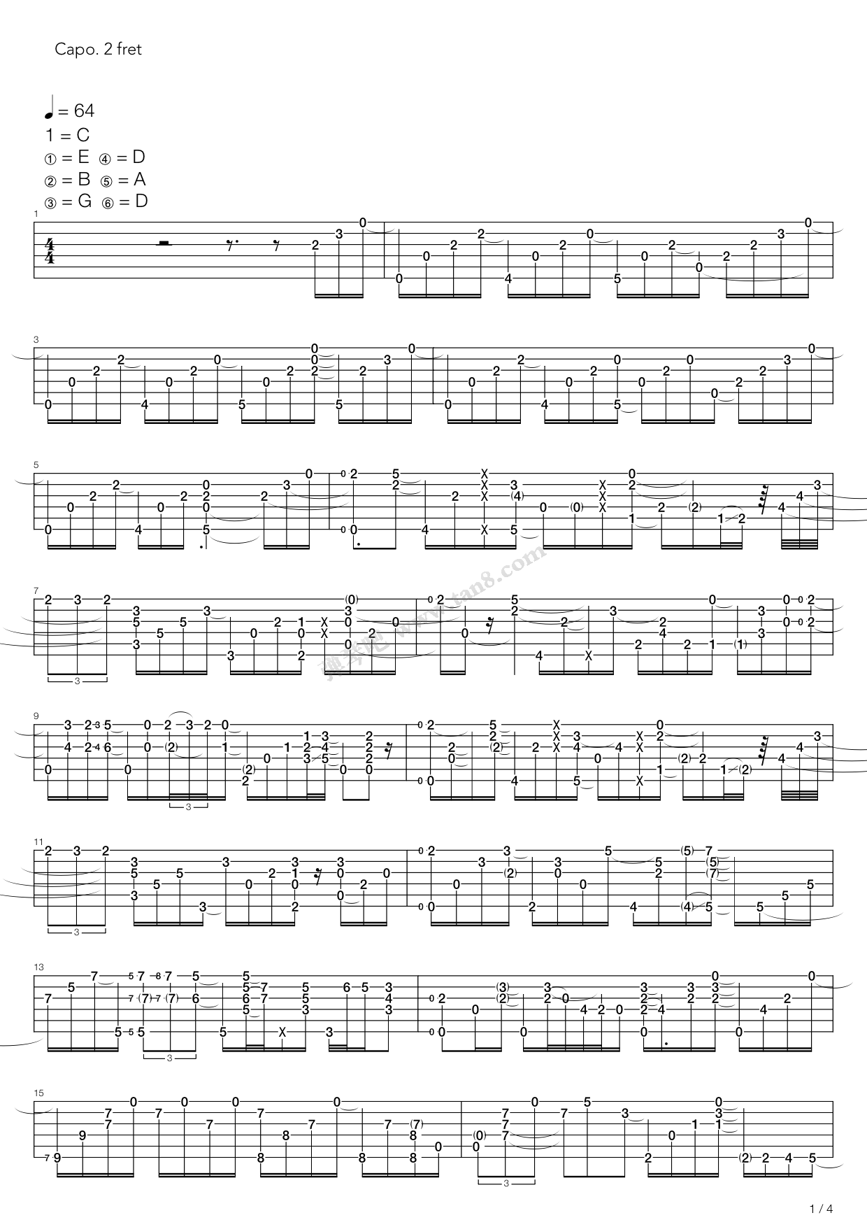 《angelina》,tommy emmanuel(六线谱 吉他谱吉他谱 第1页