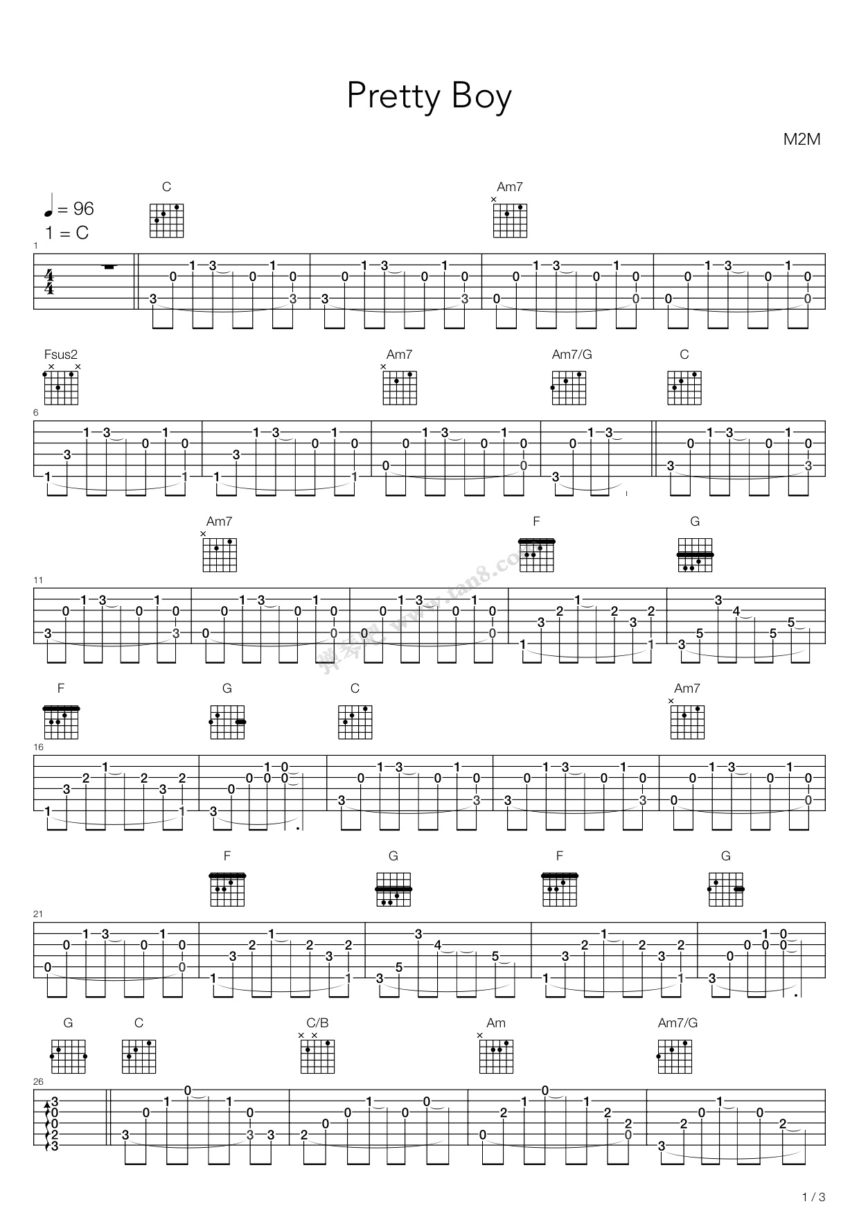 《pretty boy》,m2m(六线谱 吉他谱吉他谱 第1页