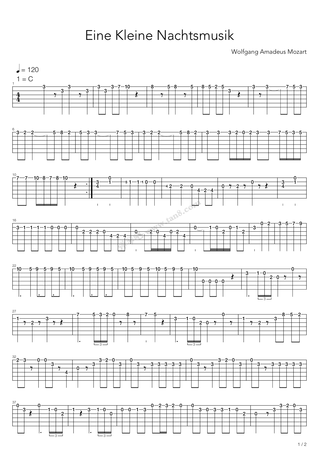 《eine kleine nachtmusik》,wolfgang amadeus mozart(六线谱 吉他谱