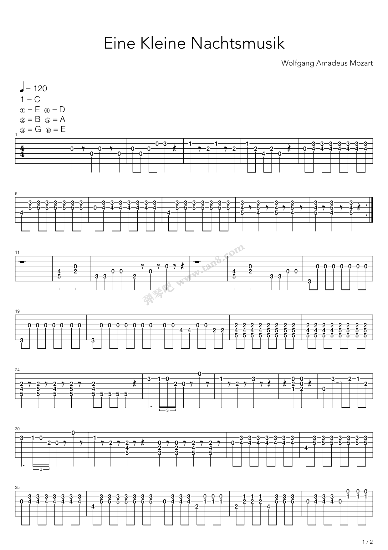 《eine kleine nachtmusik》,wolfgang amadeus mozart(六线谱 吉他谱