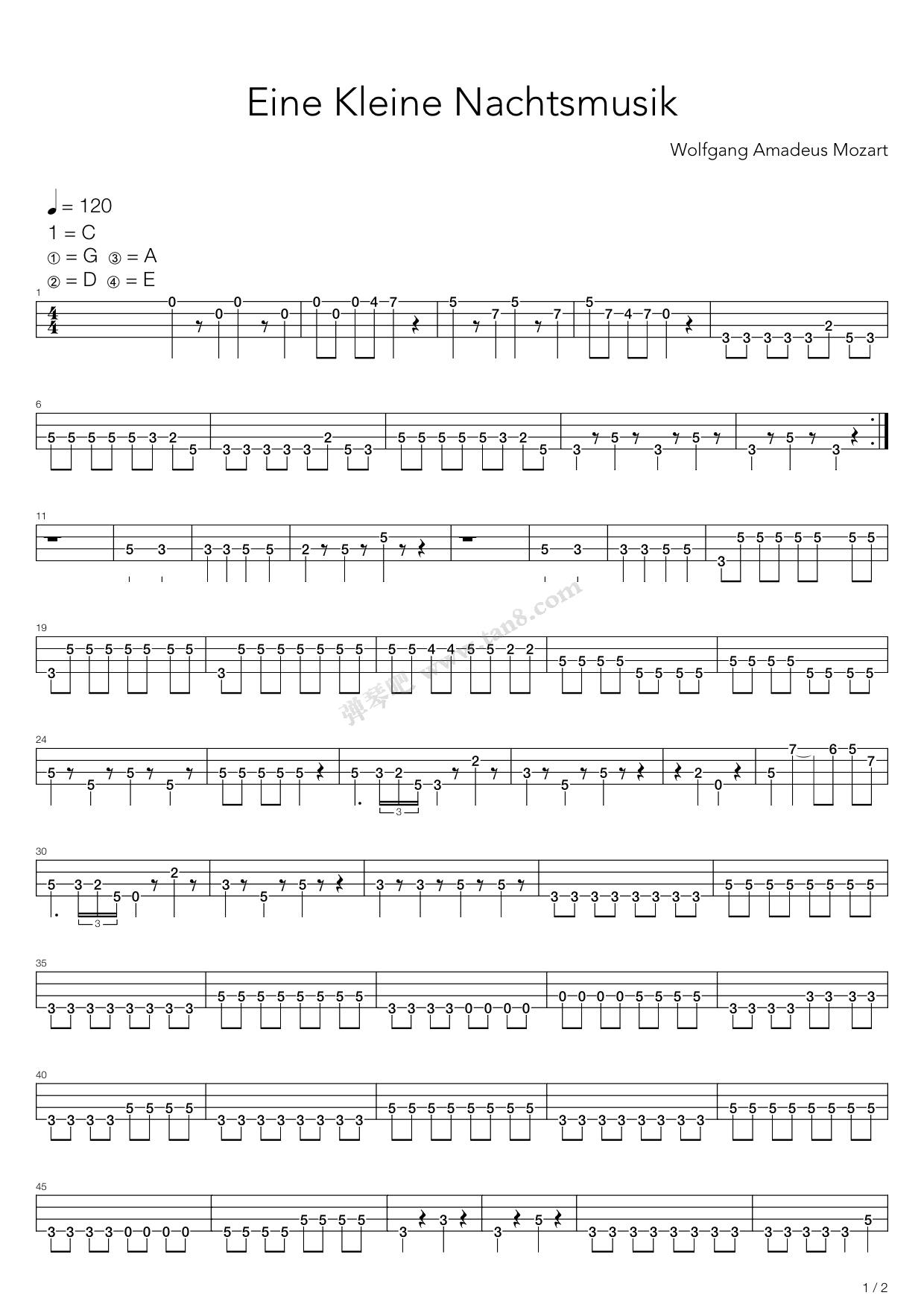 《eine kleine nachtmusik》,wolfgang amadeus mozart(六线谱 吉他谱