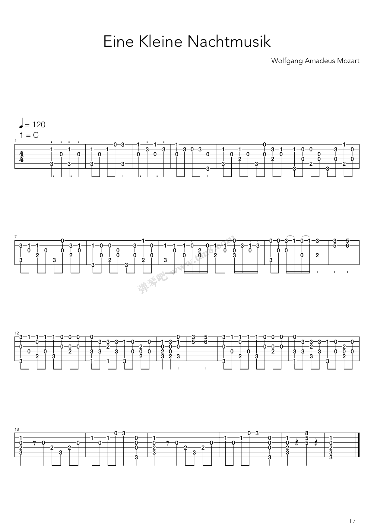 《eine kleine nachtmusik》,wolfgang amadeus mozart(六线谱 吉他谱