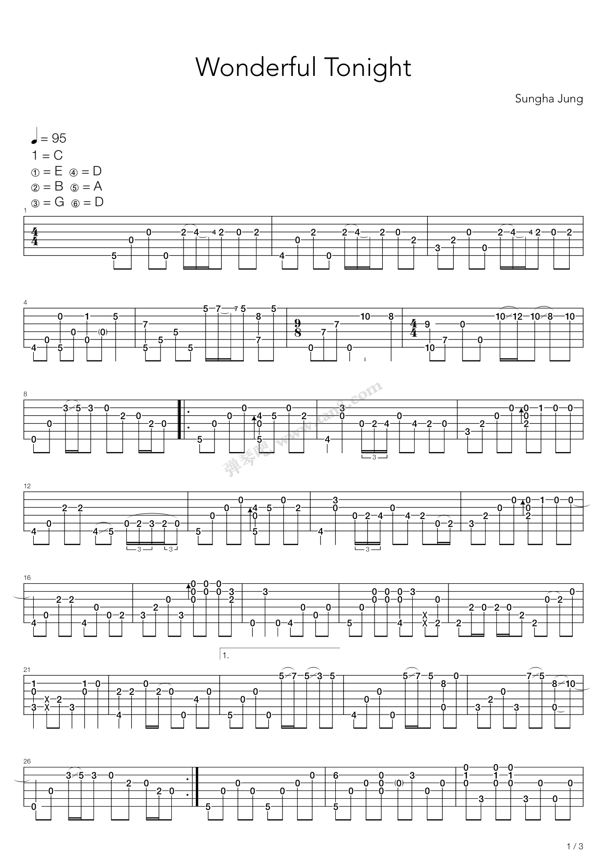 《wonderful tonight(指弹版,郑成河)》,郑成河(六线谱 吉他谱吉他谱