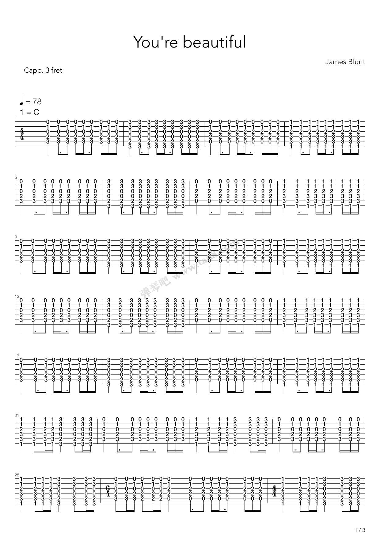 youre beautiful(指弹版,郑成河) 吉他谱-虫虫吉他谱免费下载