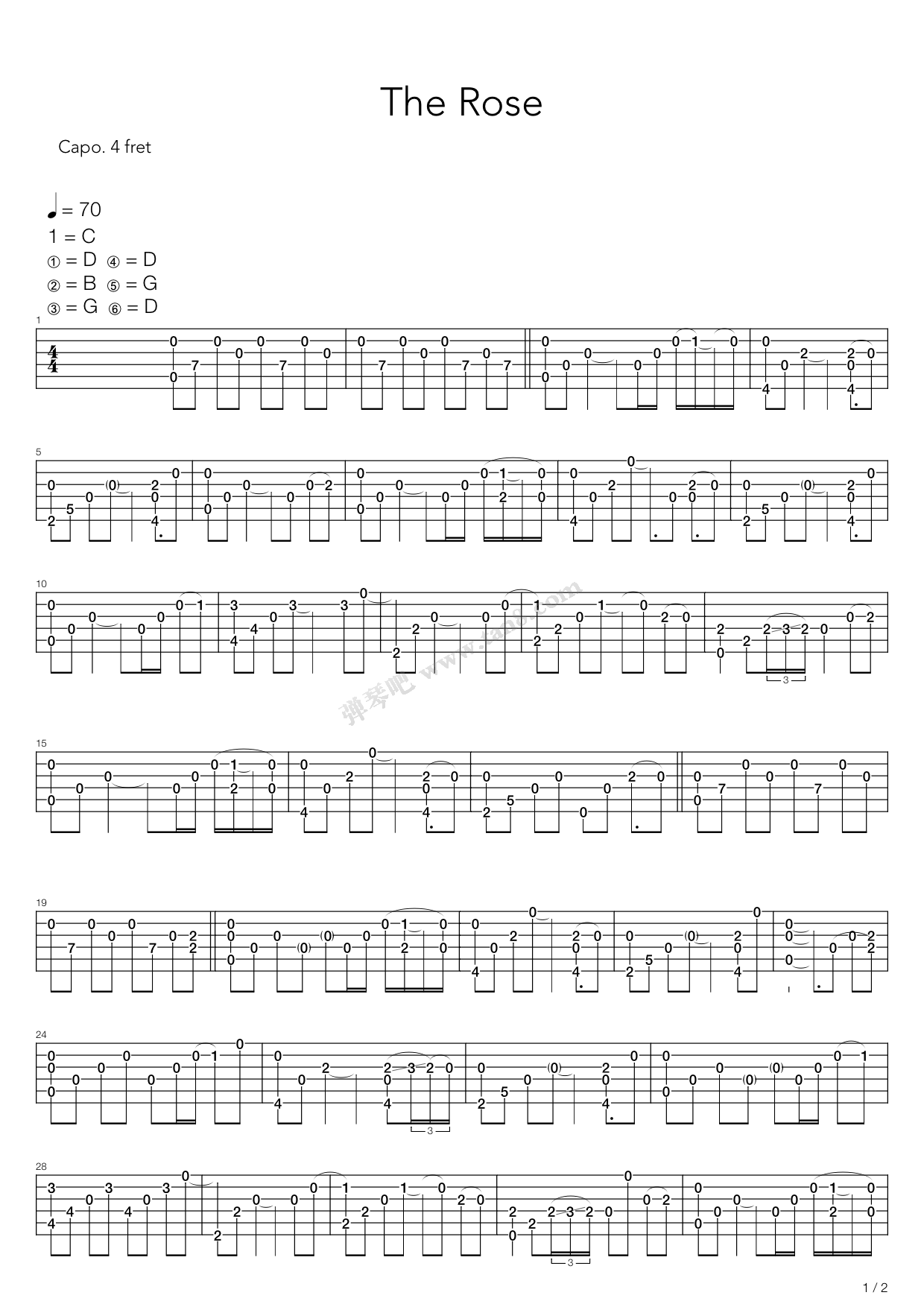 《the rose》,郑成河(六线谱 吉他谱吉他谱 第1页