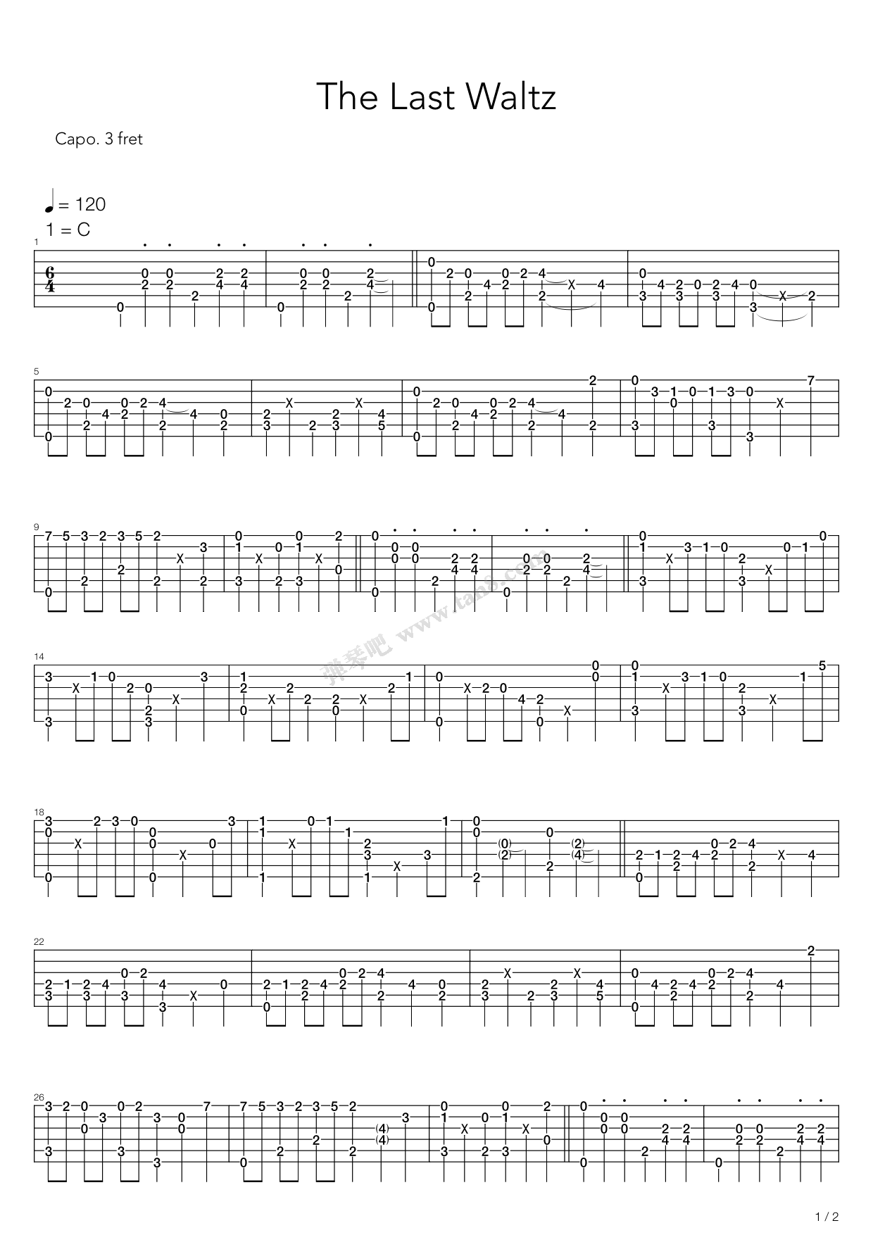 《the last waltz(指弹版,郑成河)》,郑成河(六线谱 吉他谱吉他谱 第1