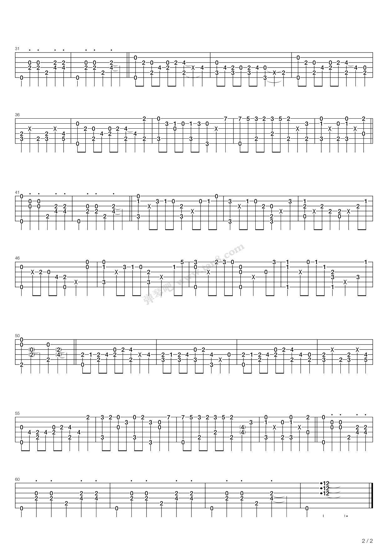 《the last waltz(指弹版,郑成河)》,郑成河(六线谱 吉他谱吉他谱 第2