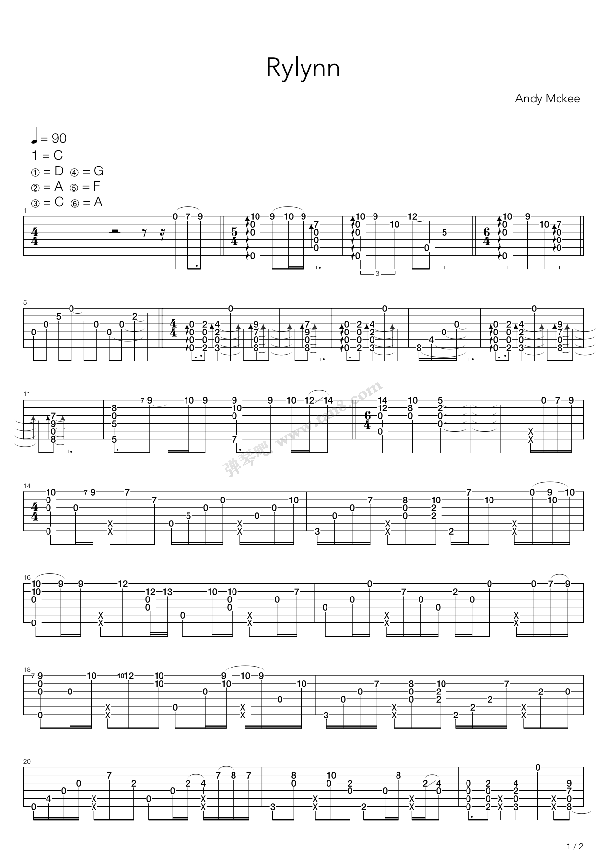 《rylynn(指弹版,郑成河)》,郑成河(六线谱 吉他谱吉他谱 第1页