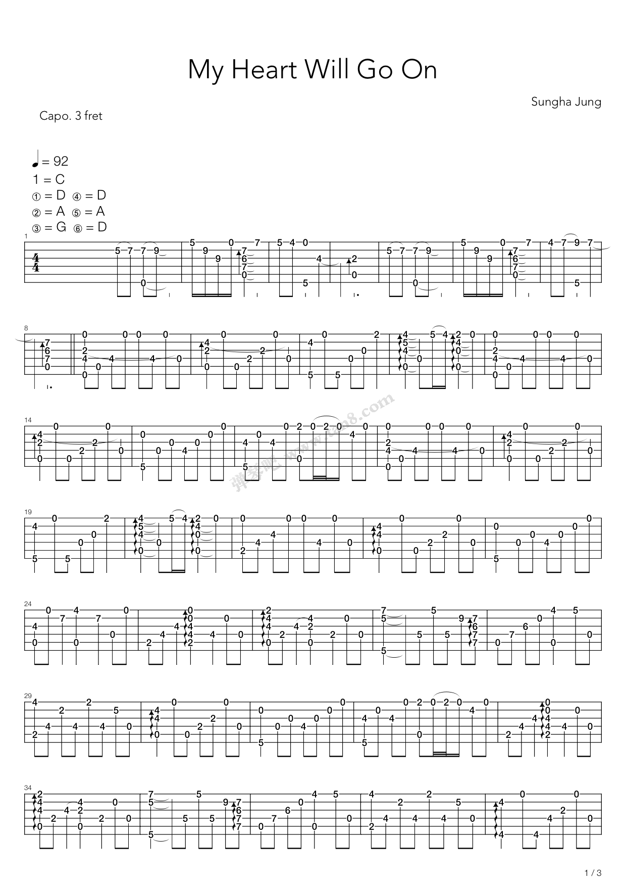 《my heart will go on(泰坦尼克号)》,郑成河(六线谱 吉他谱吉他谱