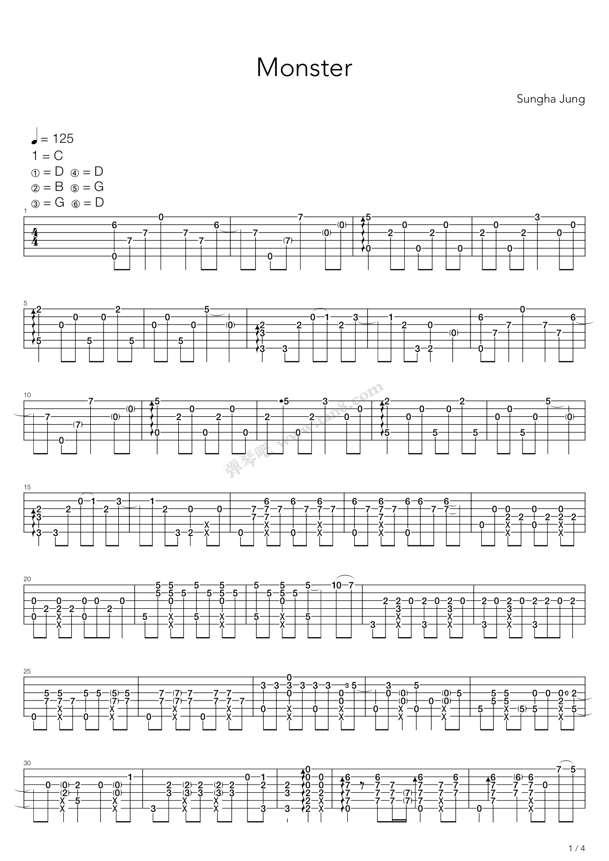《monster》,郑成河(六线谱 吉他谱吉他谱 第1页